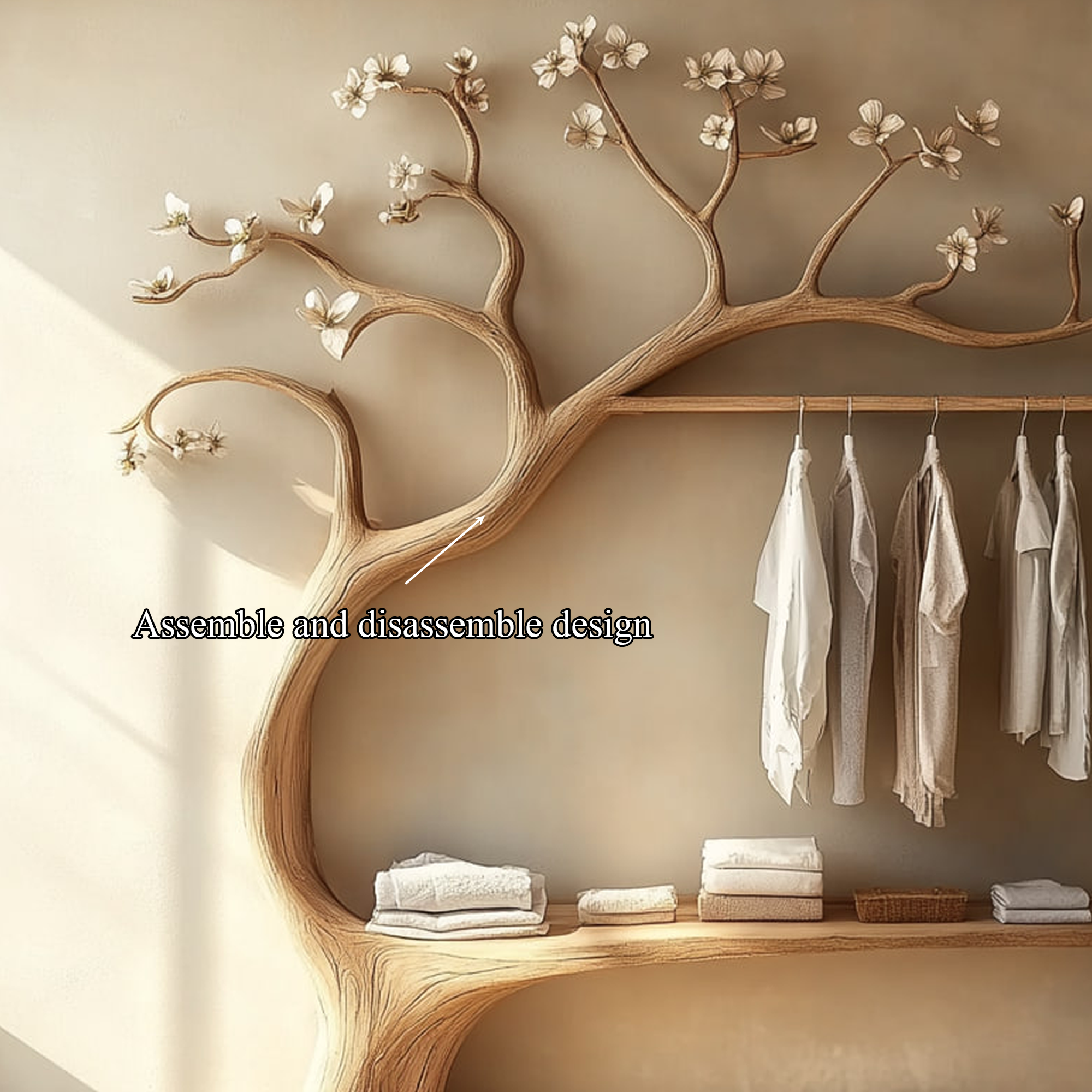 Rustic Tree Wardrobe Handcrafted Solid Wood Natural Bedroom Decor SINLKITCR063