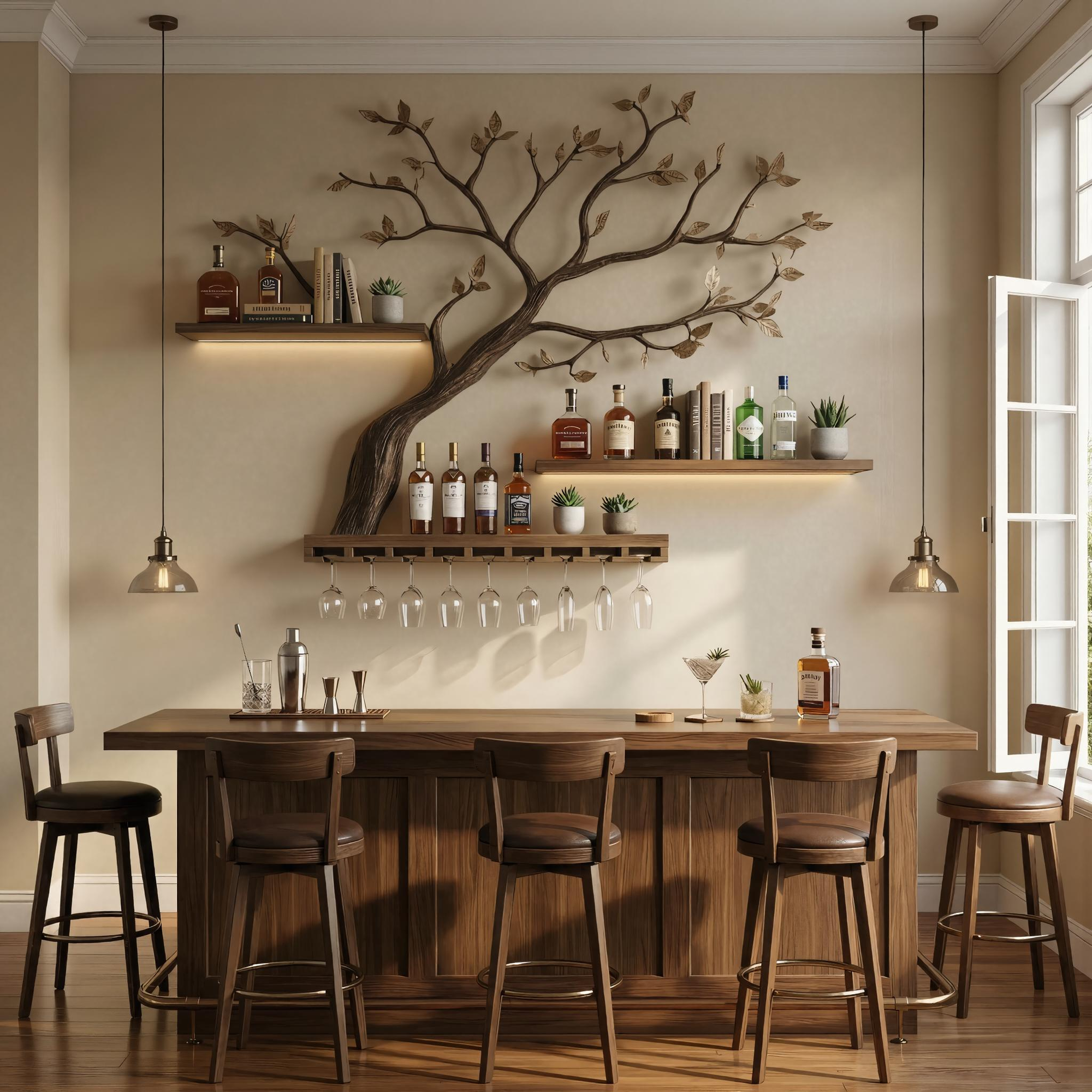 Organic Tree Branch Wine Rack Wooden Wall Shelf For Kitchen Dining Room Home Bar SINLKIWR009