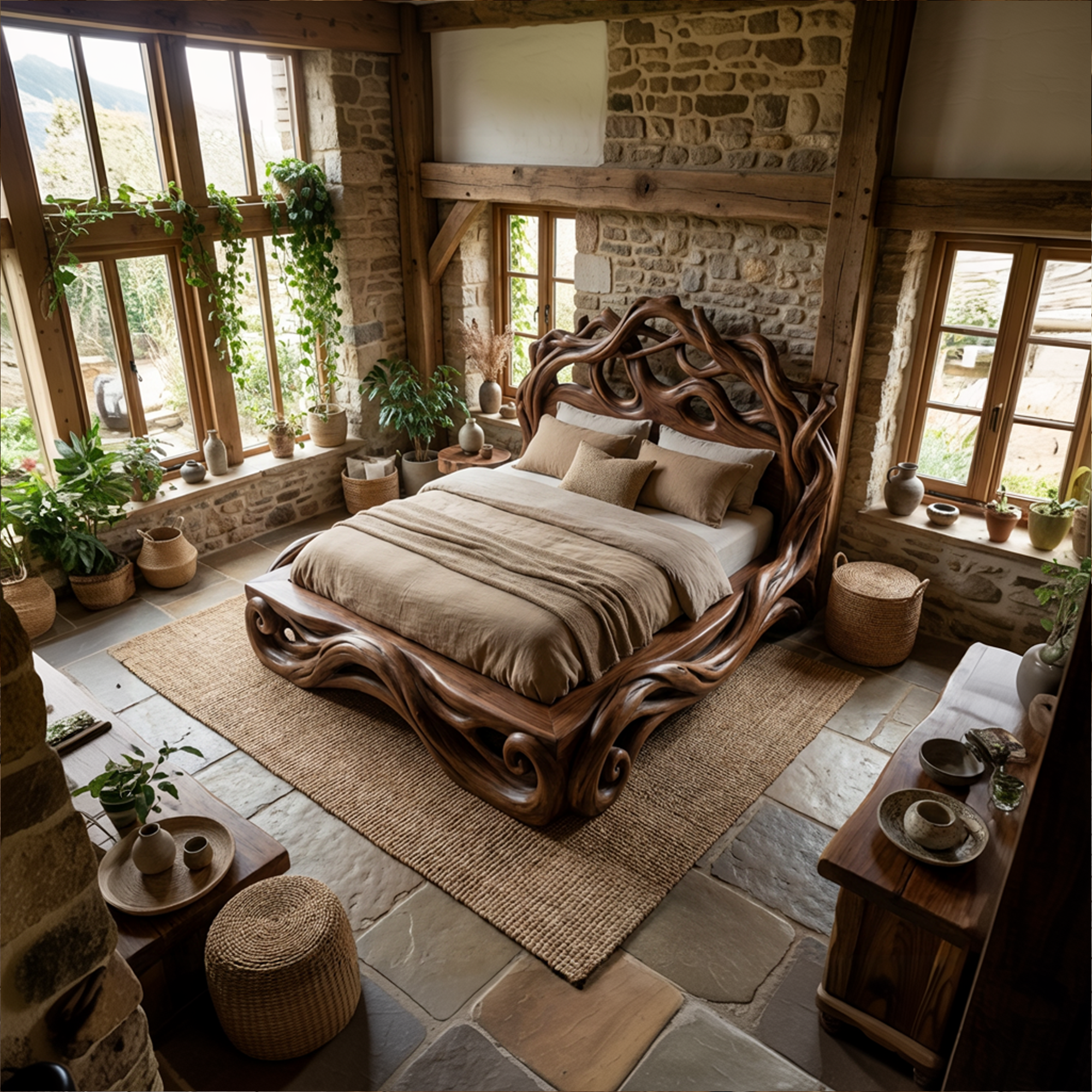 Rustic Platform Style Bed For Bedroom Or Private Room SINLKIWB103