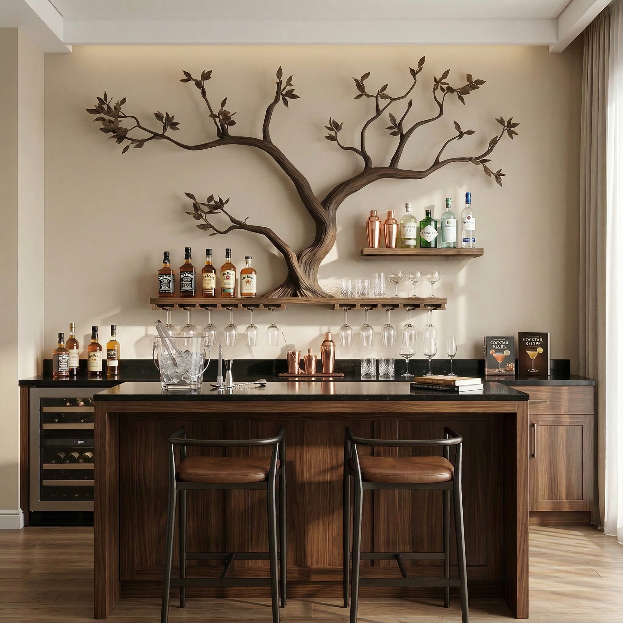 Rustic Tree Branch Wine Rack Wooden Wall Shelf For Kitchen Dining Room Home Bar SINLKIWR008