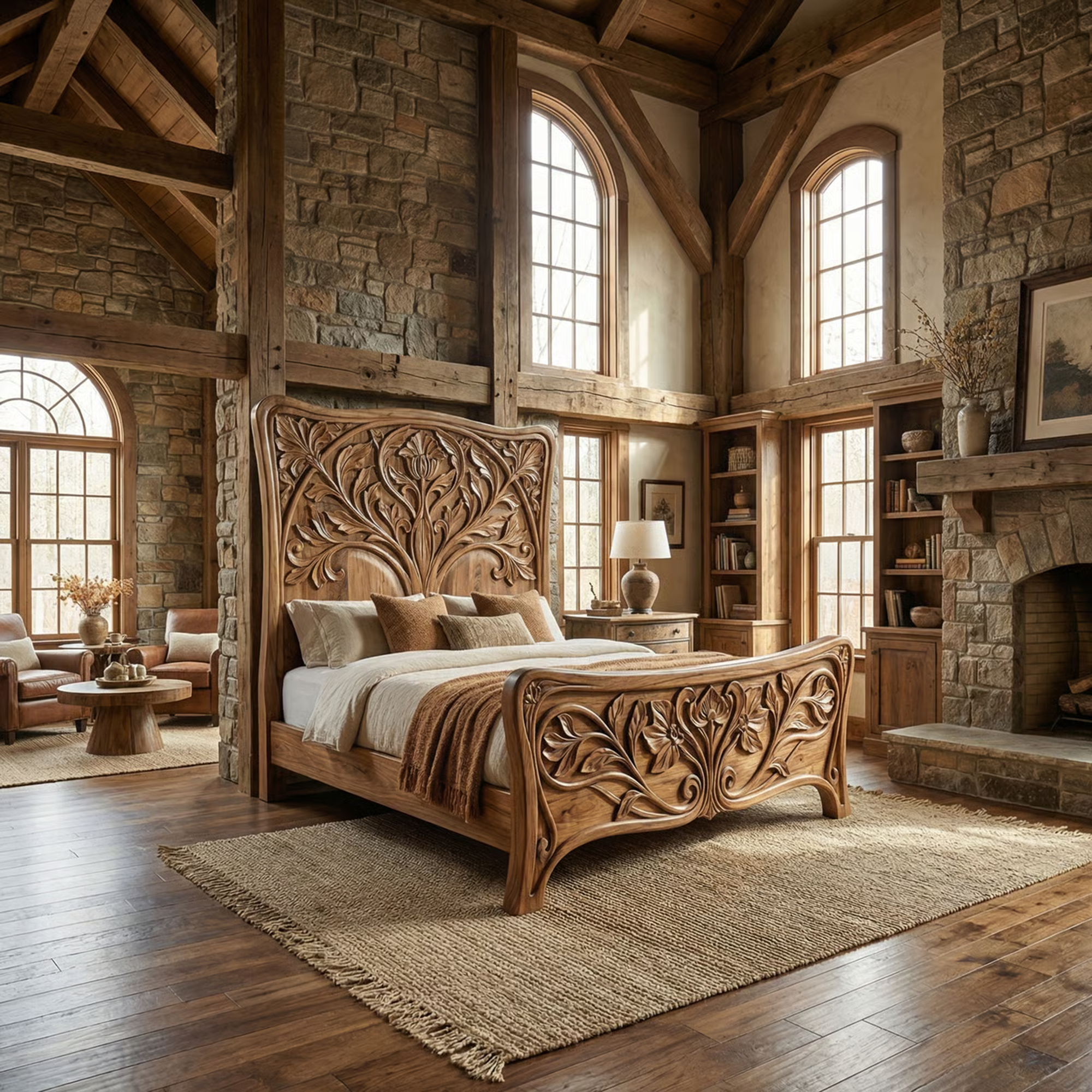 Rustic Curved Platform Bed For Bedroom Or Master Bedroom SINLKIWB105