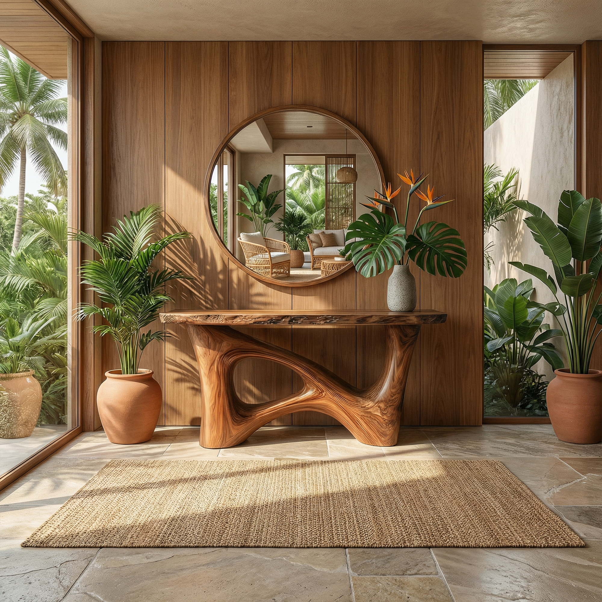 Organic Asymmetric Base Console Table Entryway Hallway Living Room SINLKICS507