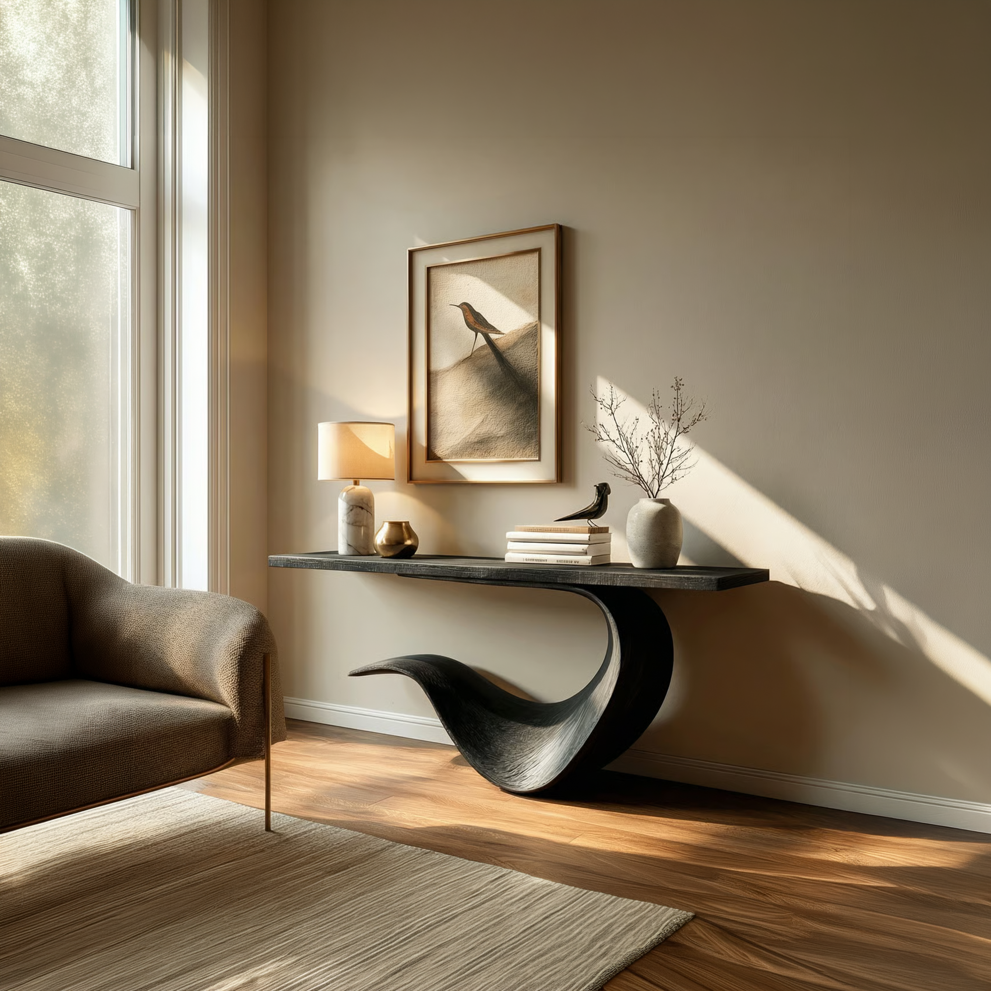 Modern Sculptural Console Table Entryway Hallway Living Room SINLKICS487