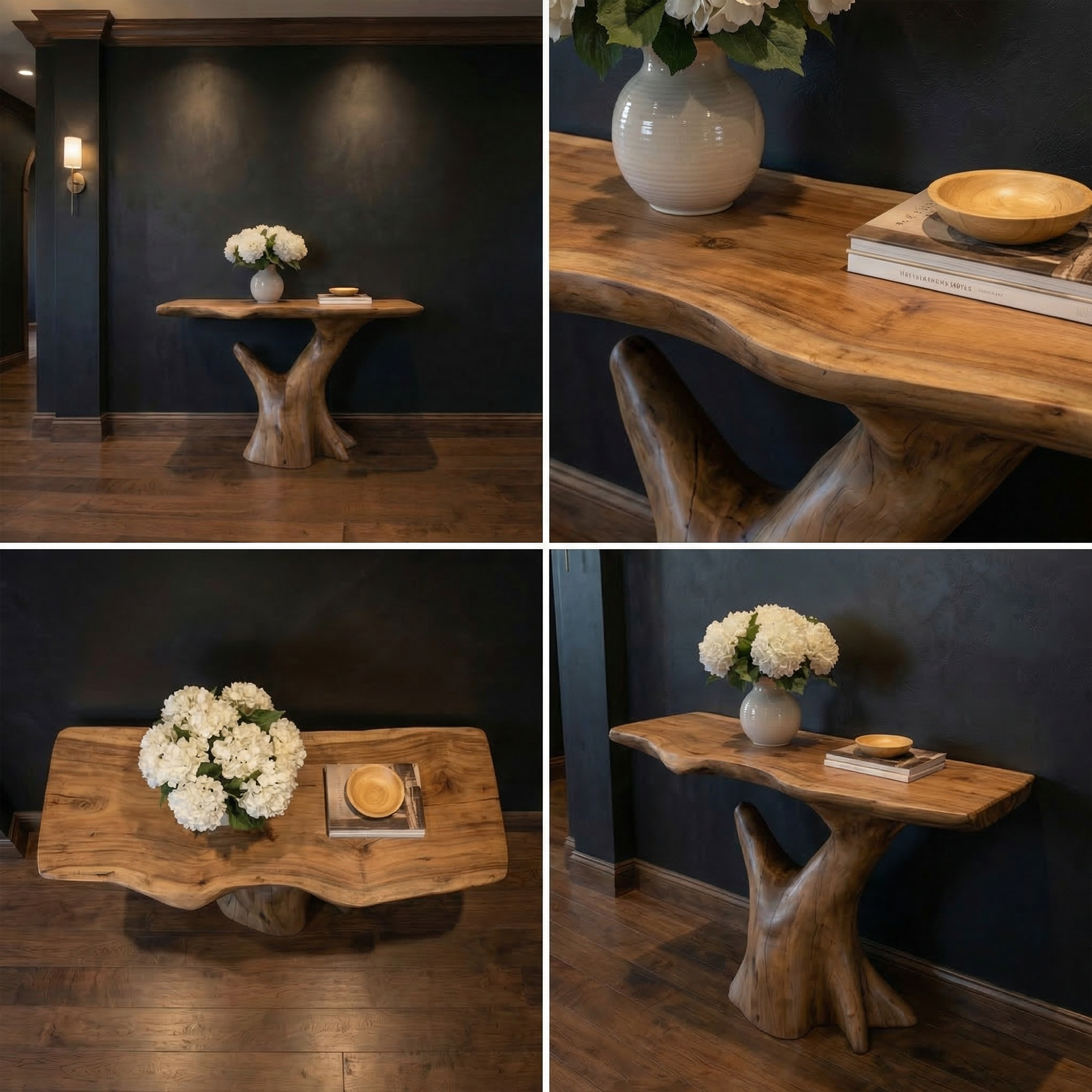 Rustic Sculptural Console Table Natural Wood Living Room SINLKICS531