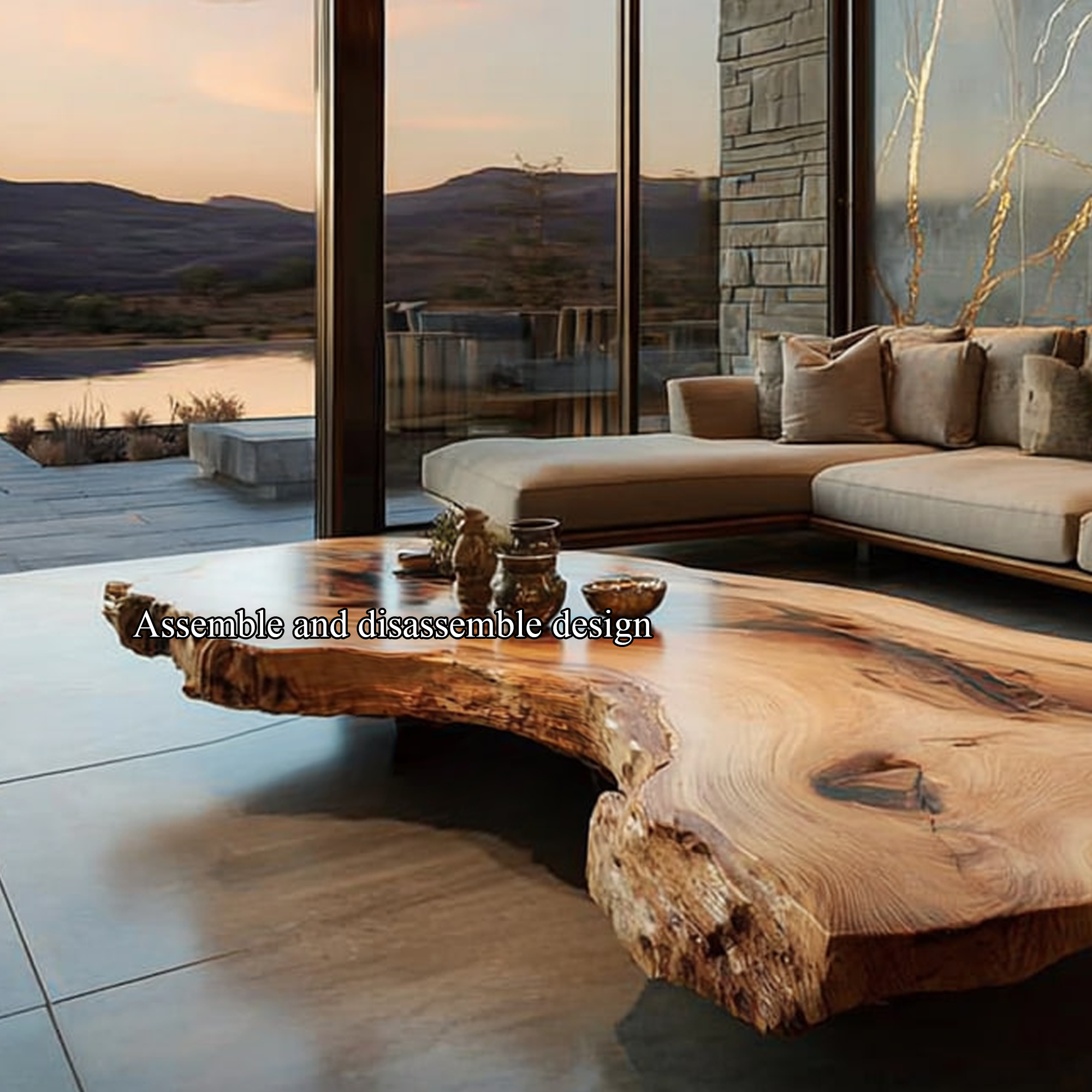 Rustic Sculptural Coffee Table Modern Living Room Display SINLKICF129