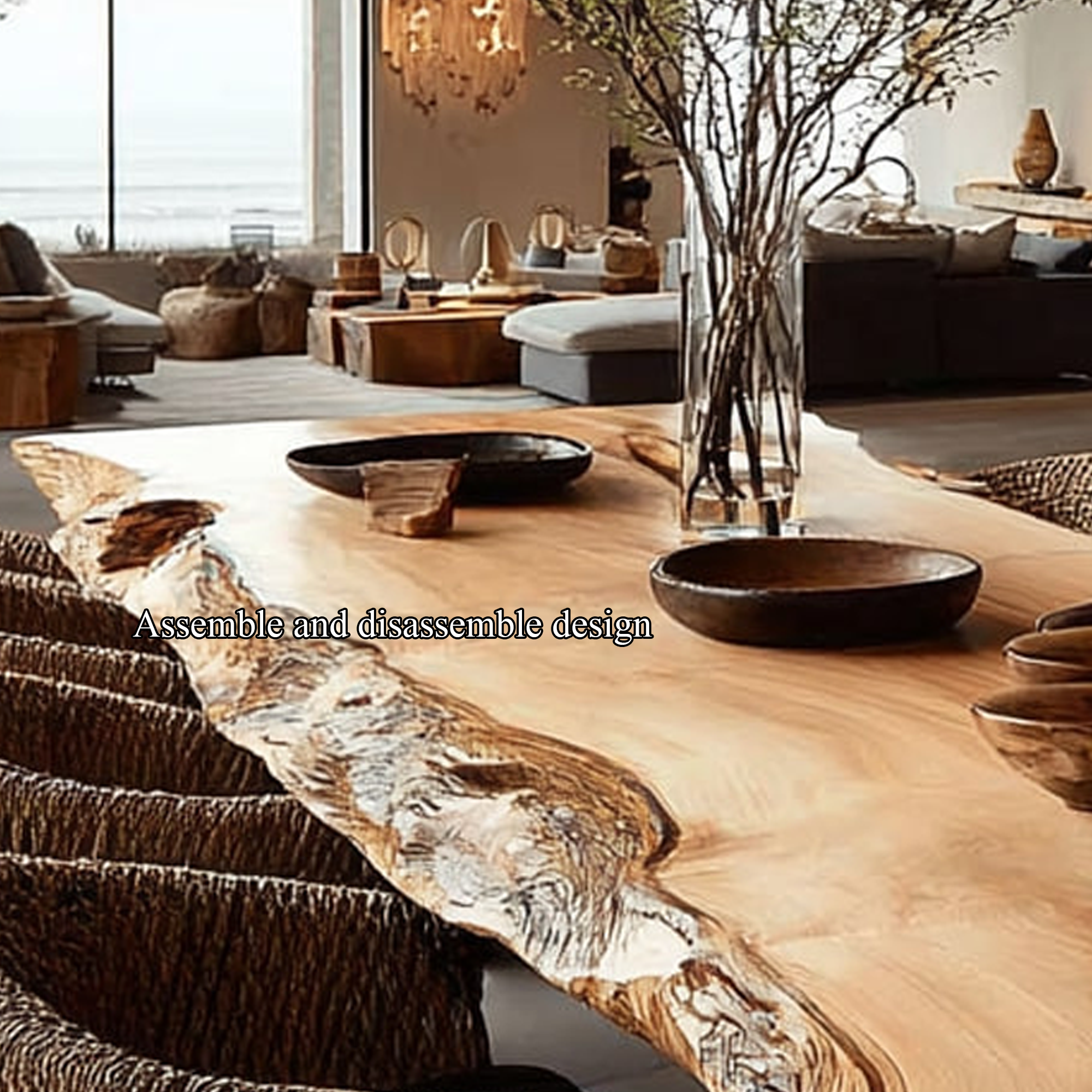 Rustic Live Edge Dining Table Farmhouse Style SINLKIDT109