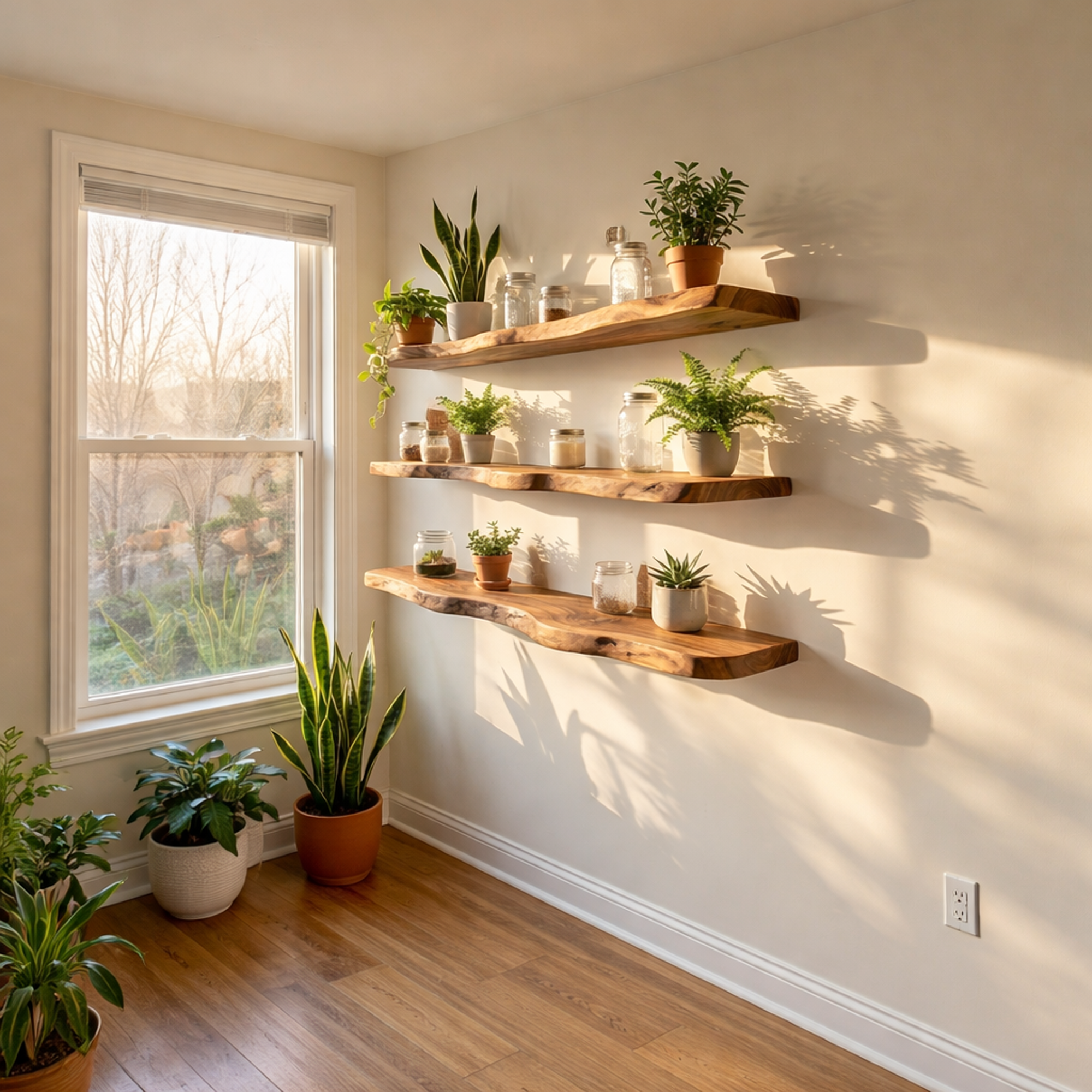 Modern Organic Wall Shelves Solid Wood Plant Display Rack SINLKIFL486