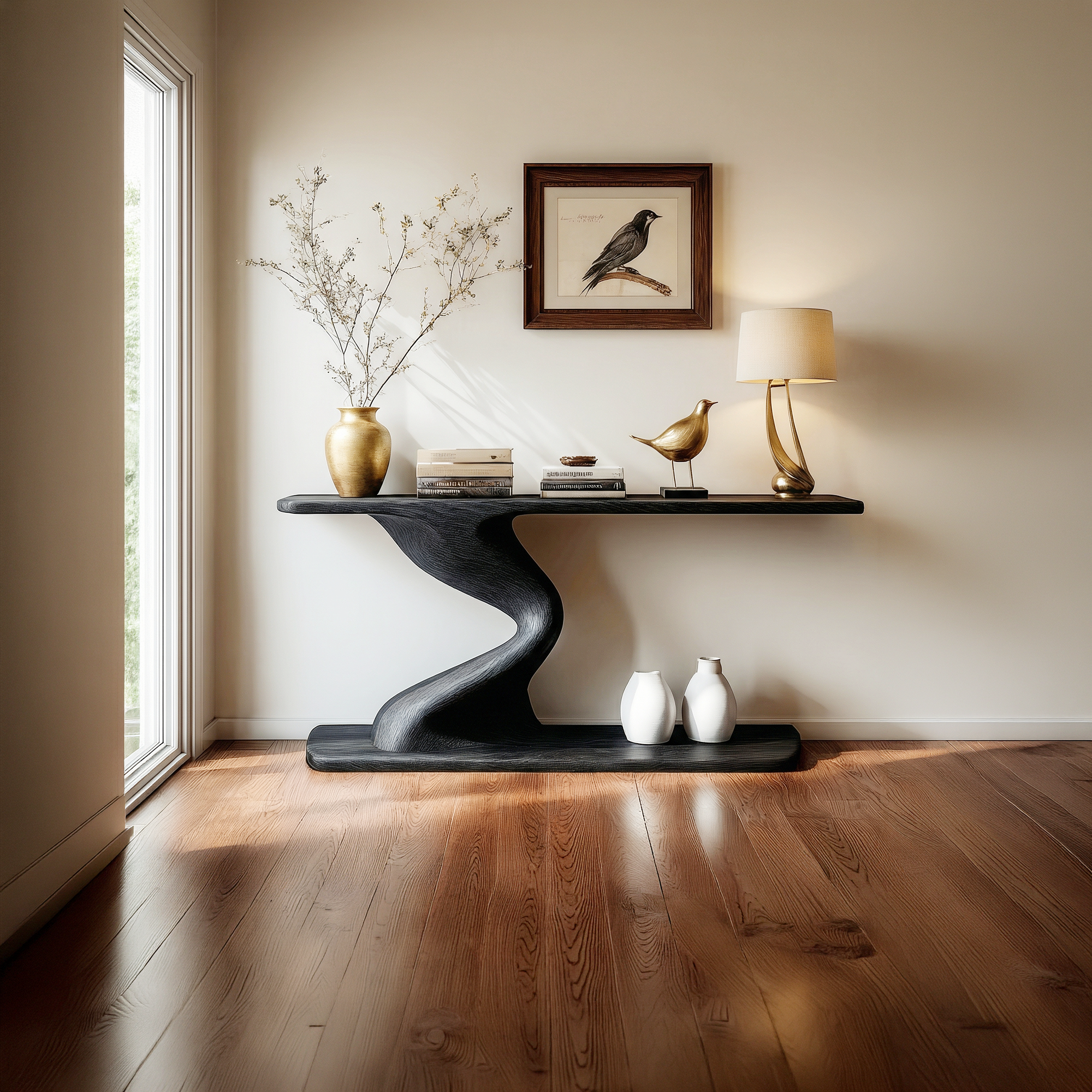 Contemporary Curved Console Table Entryway Hallway Living Room SINLKICS488
