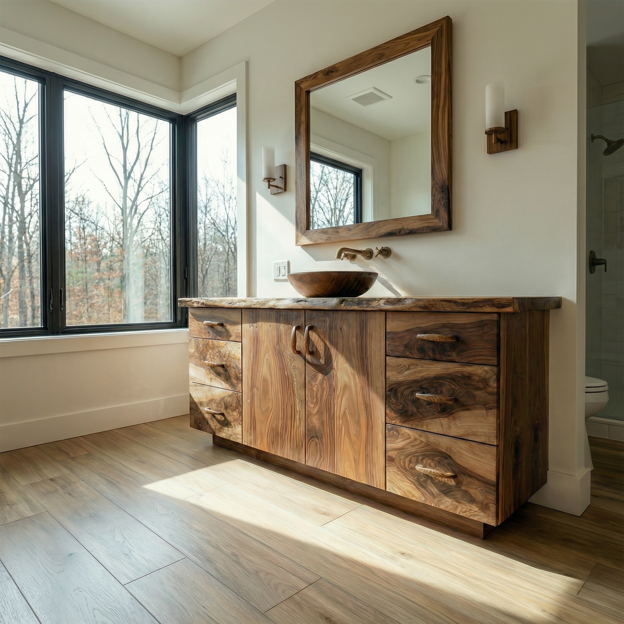 Rustic Solid Wood Bathroom Cabinet Natural Grain Storage Vanity SINLKIBRV270