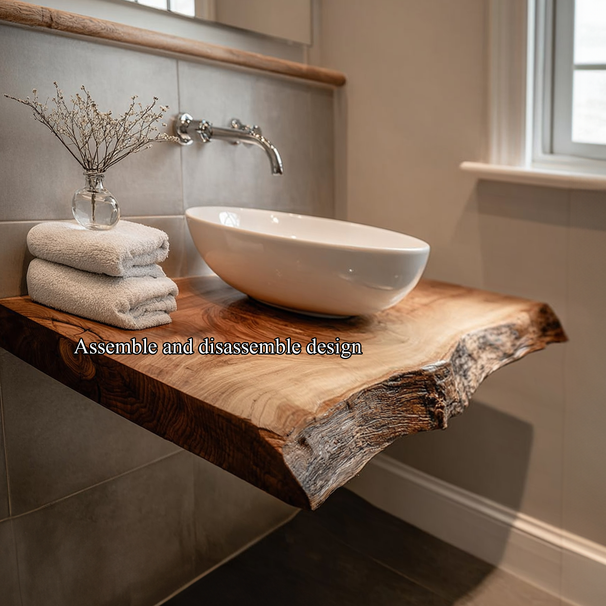 Rustic Floating Shelf Natural Edge Washroom SINLKIBRV165