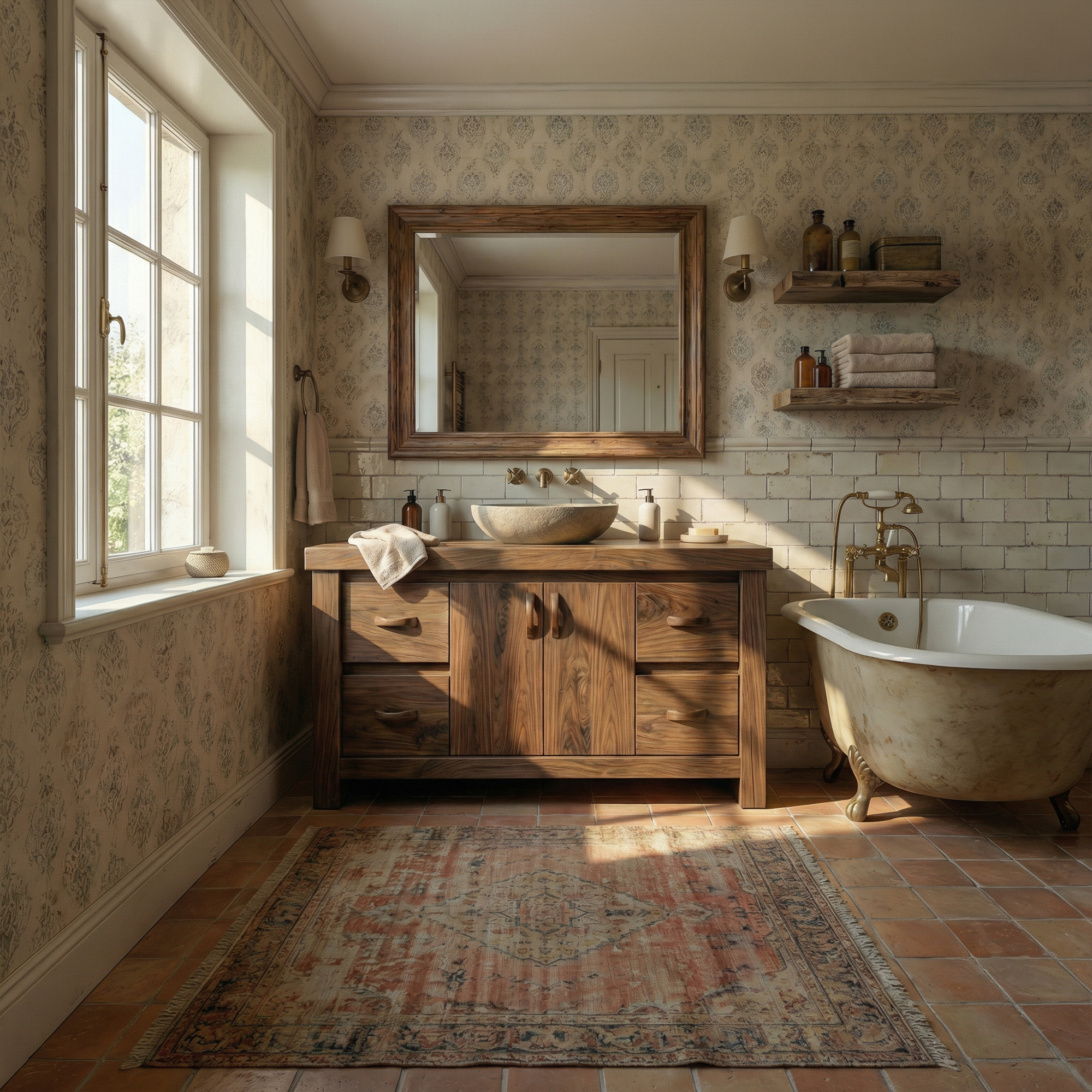 Modern Farmhouse Solid Wood Bathroom Vanity Cabinet Natural Grain Storage SINLKIBRV272