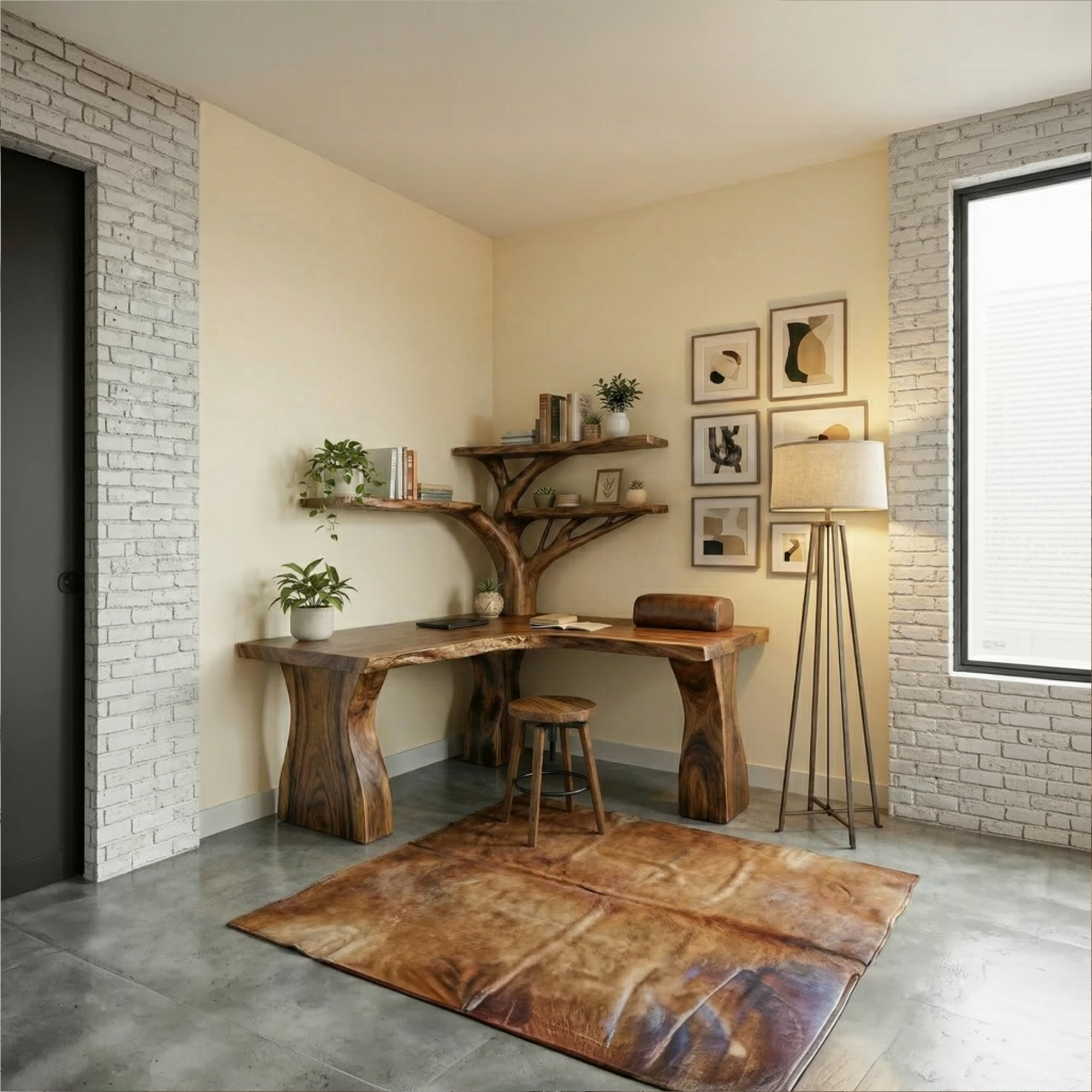 Rustic Tree Corner Desk For Home Office And Bedroom SINLKIDK090