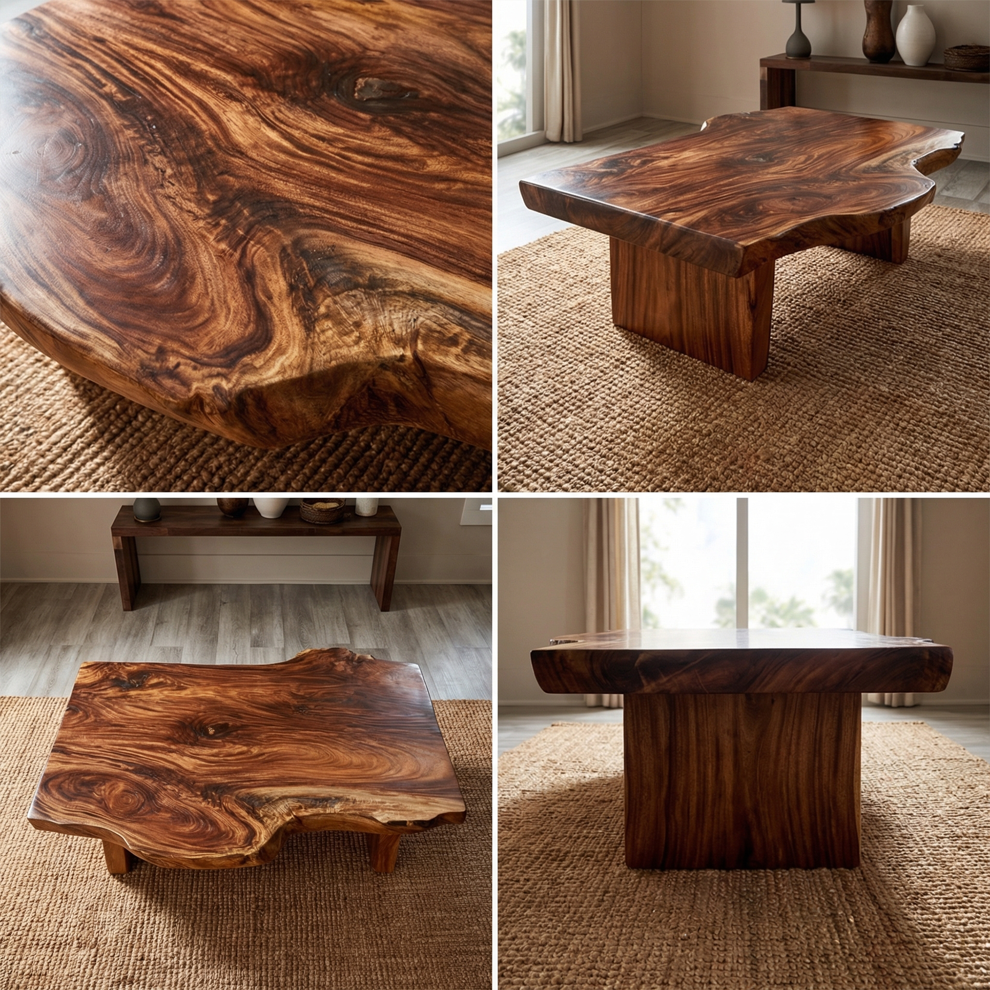 Rustic Organic Wood Coffee Table For Living Room SINLKICF345