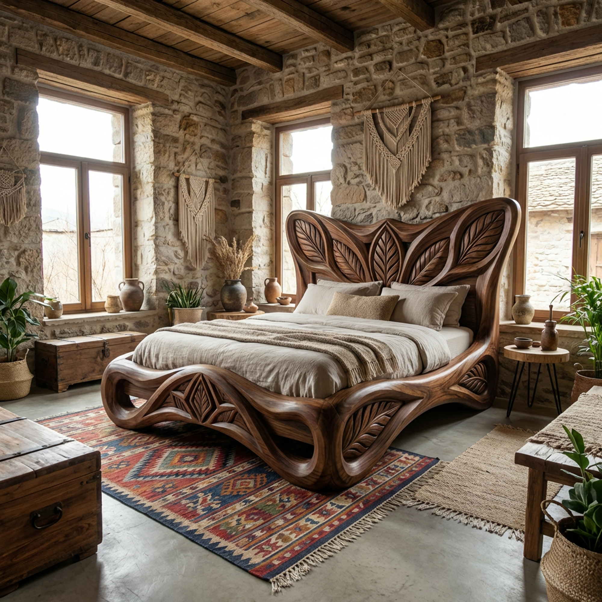 Rustic Handcrafted Style Bed Frame For Bedroom And Sleeping Space SINLKIWB097