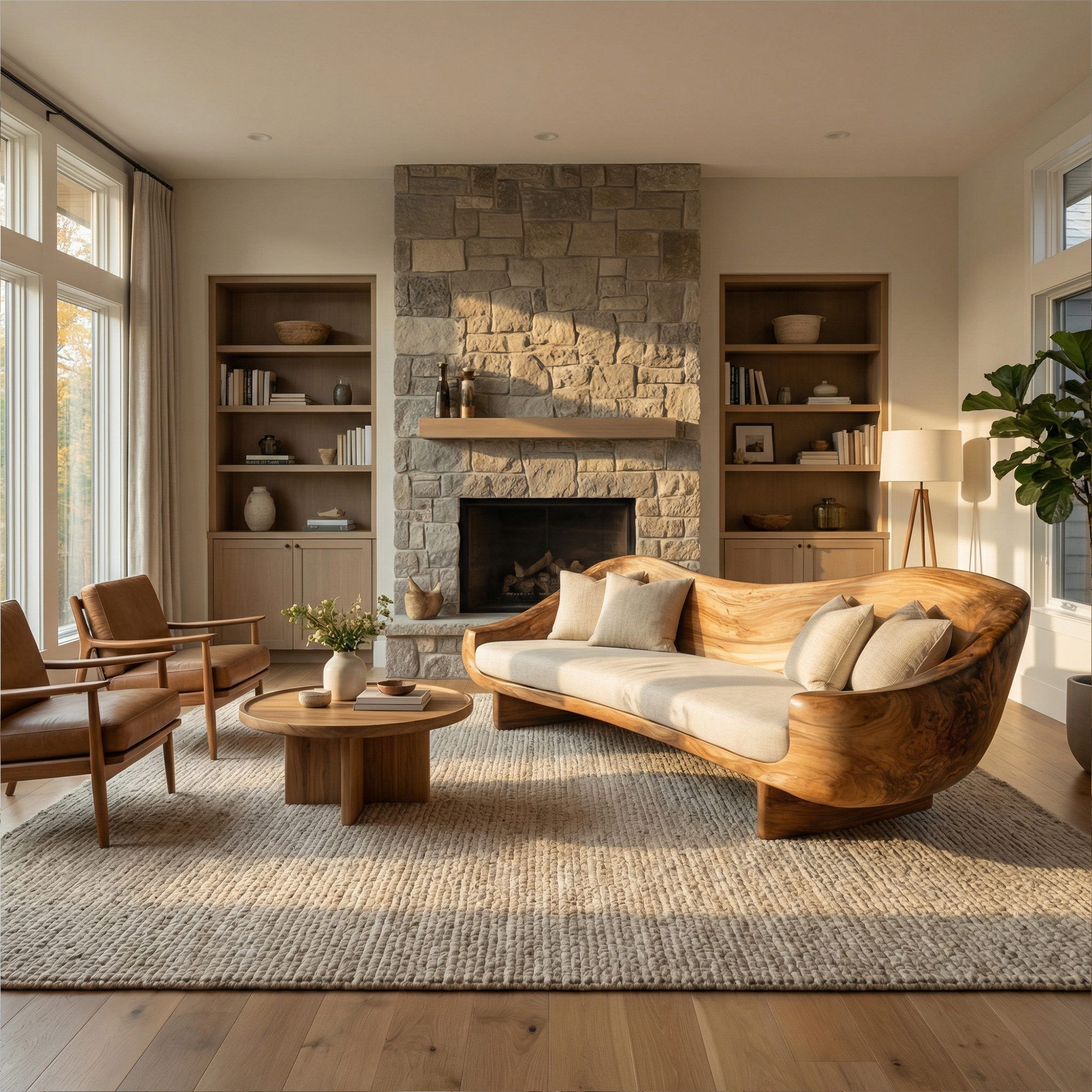 Organic Live Edge Wood Sofa Living Room Natural Sculptural Couch SINLKISF012