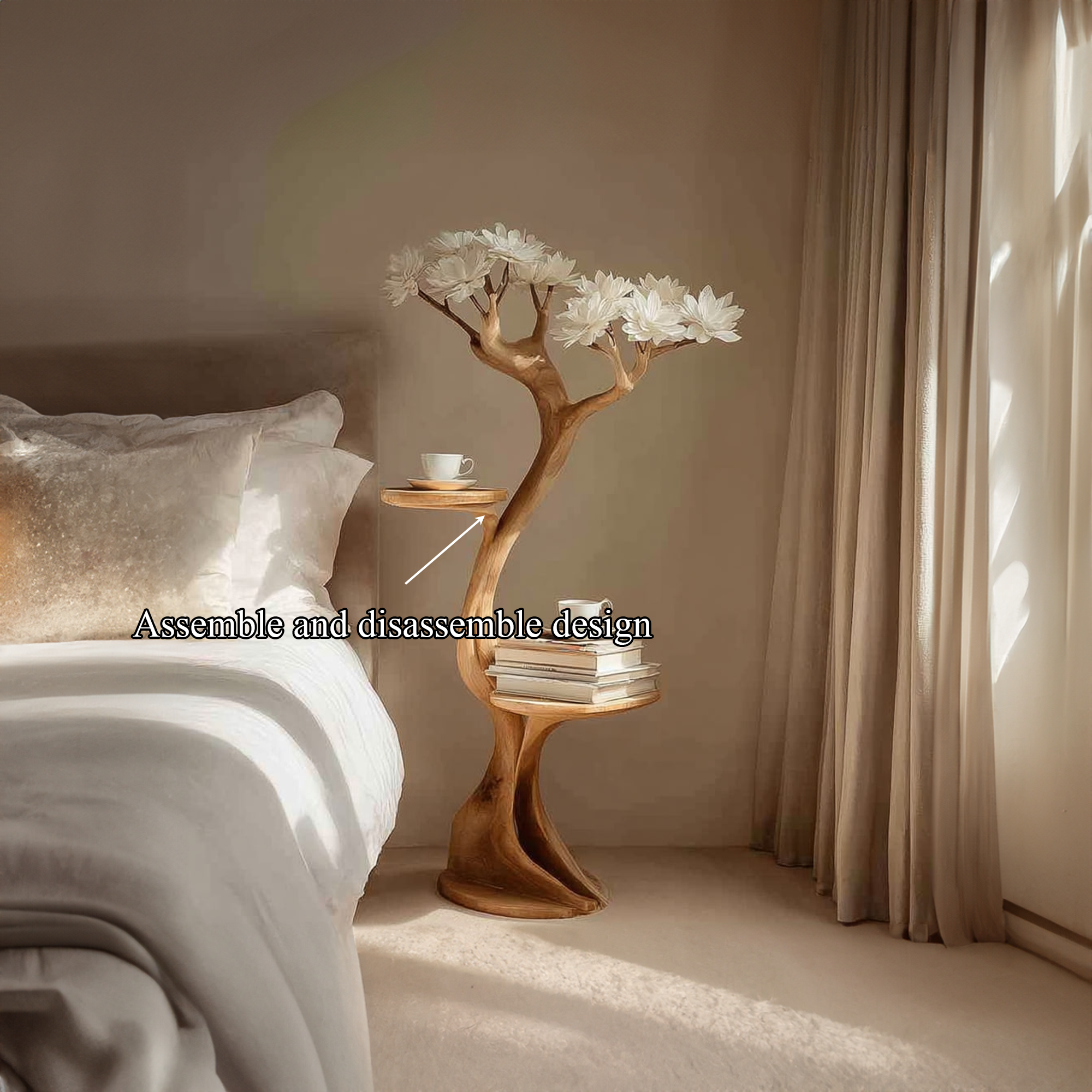 Rustic Tree Shaped Bedside Table Bedroom SINLKIBT056