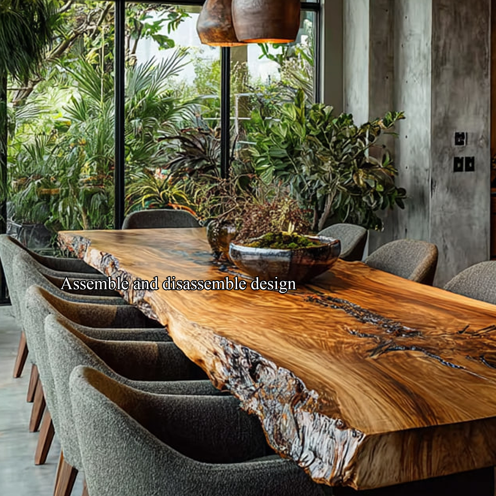 Rustic Live Edge Long Dining Table Living Space SINLKIDT082