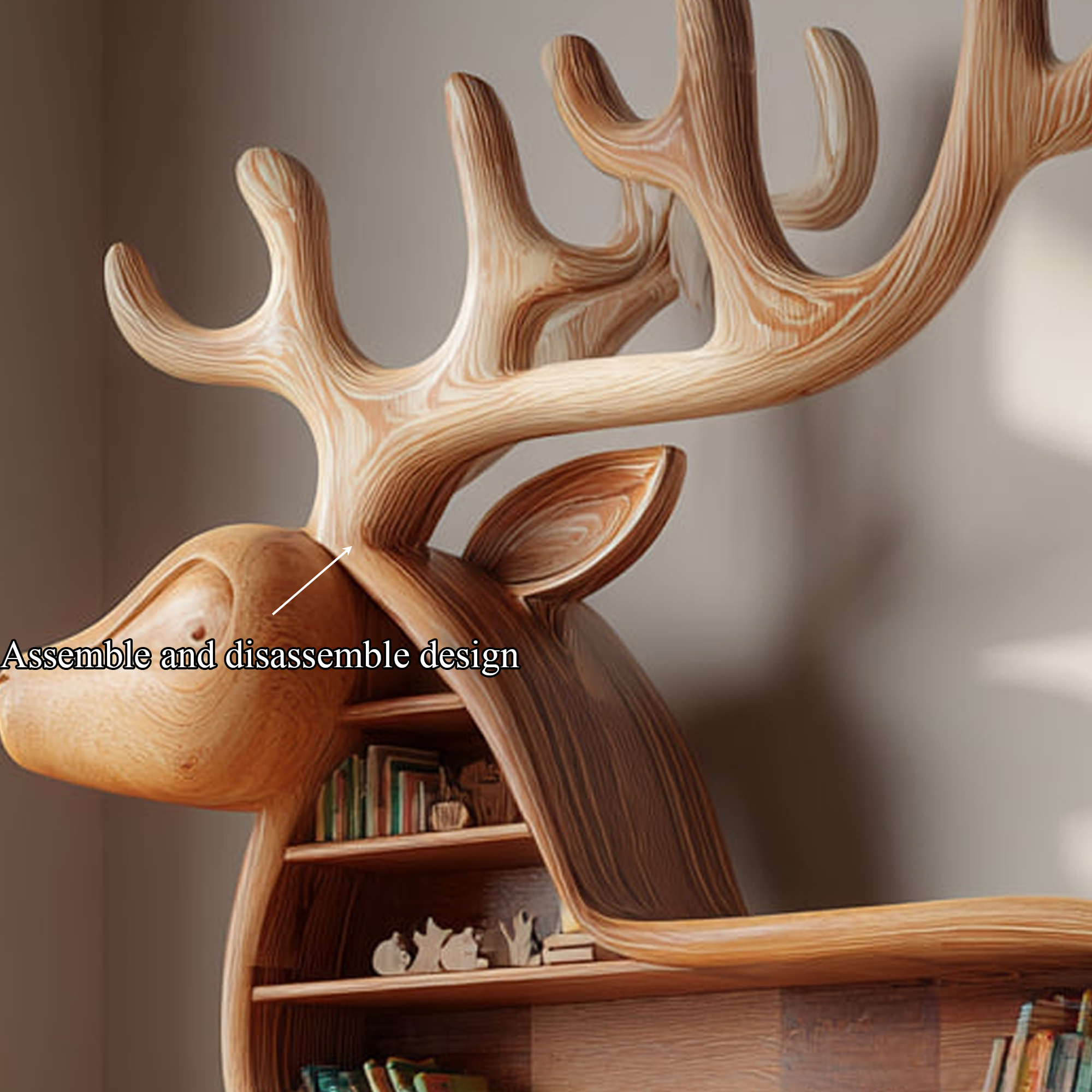Rustic Deer Shaped Bookshelf Kids Room Nursery Furniture SINLKISC102