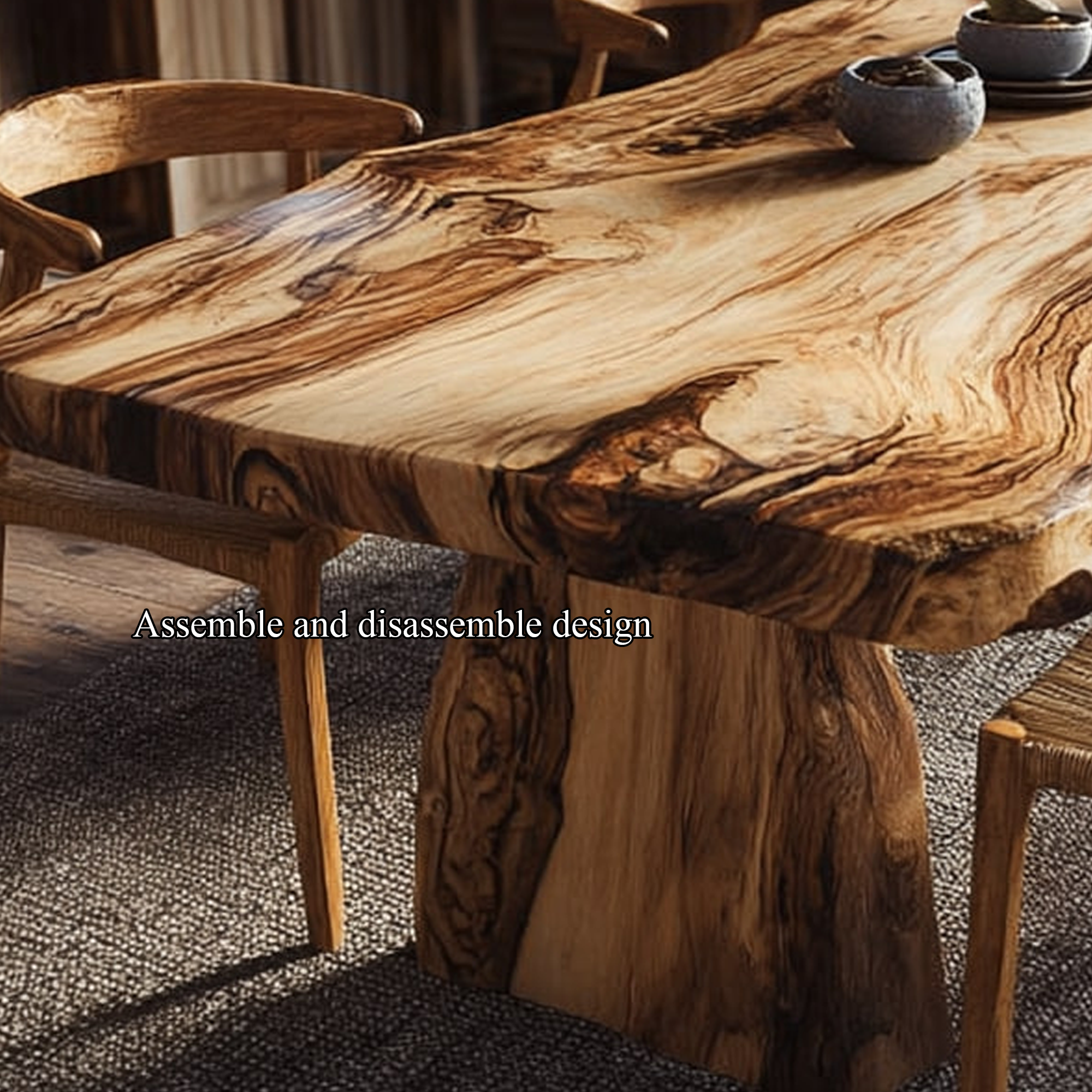 Rustic Live Edge Wooden Dining Table Dining Room SINLKIDT114