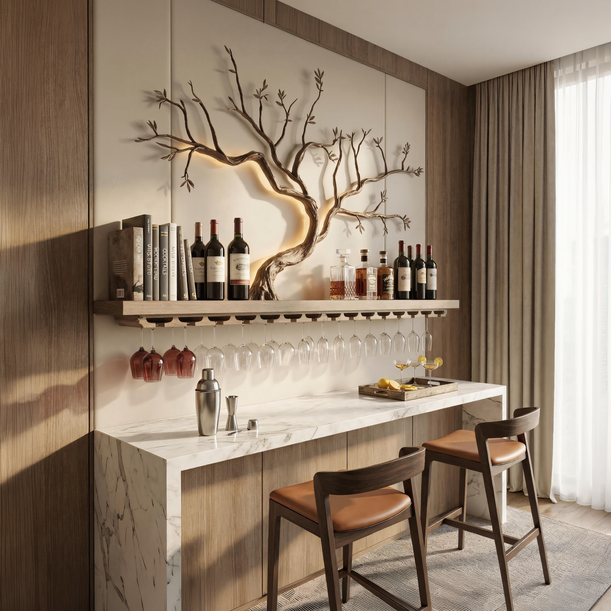 Minimalist Wooden Wine Rack Wall Mounted Shelf For Kitchen Dining Room Bar SINLKIWR015