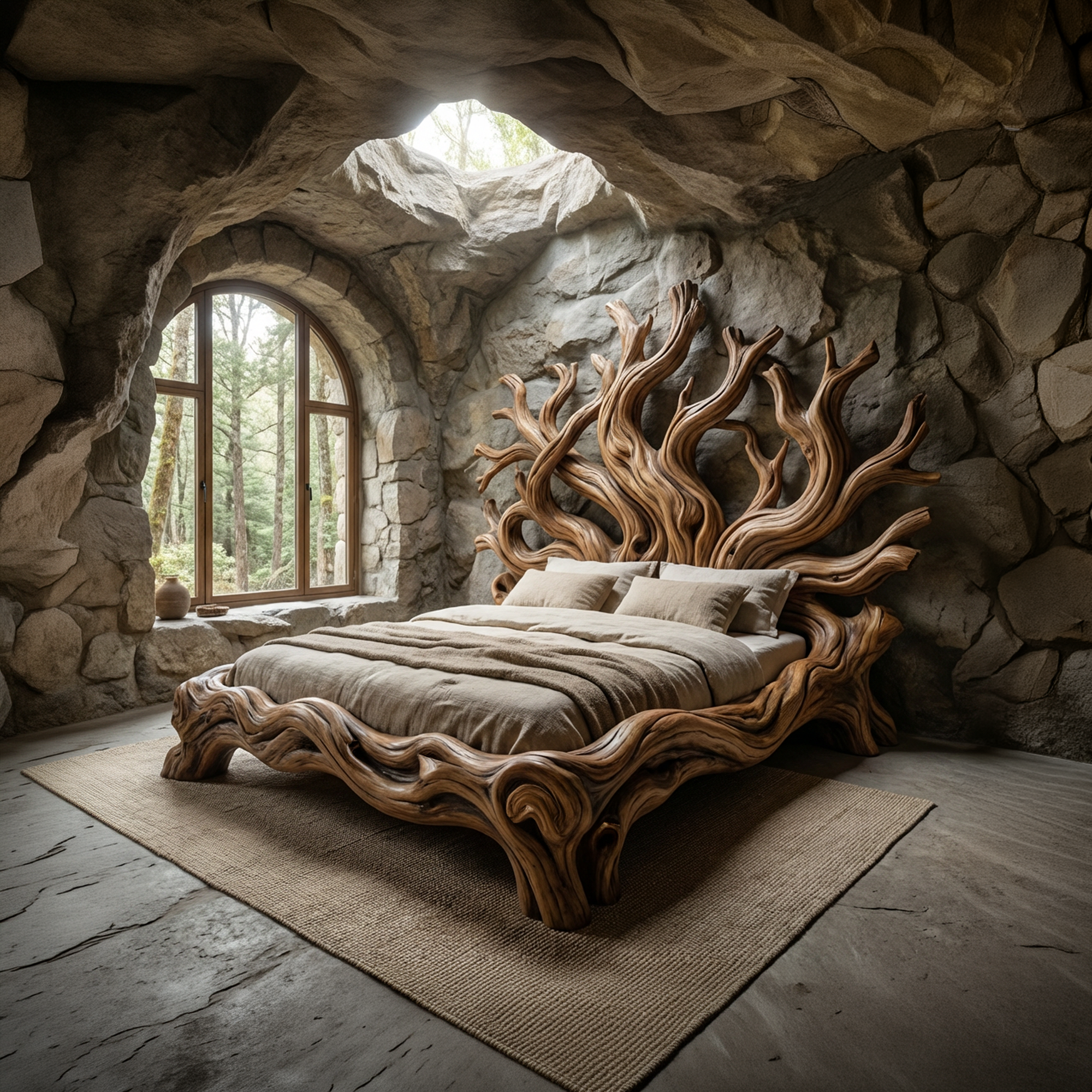 Rustic Tree shelf Bed Frame For Bedroom Or Private Room SINLKIWB099