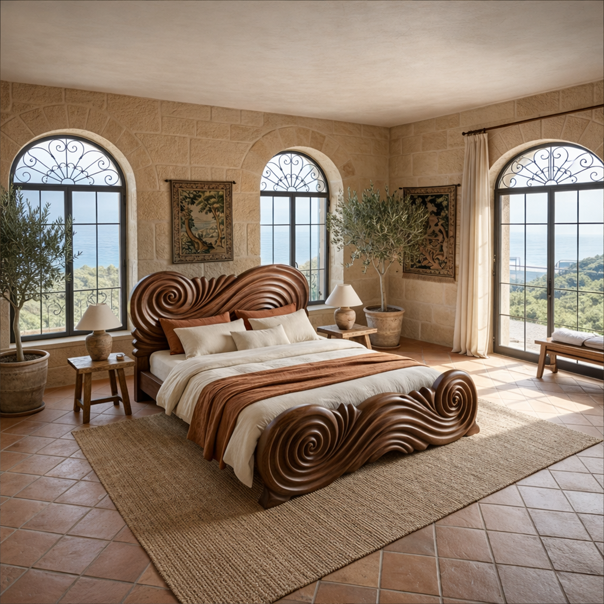 Rustic Curved Silhouette Bed Frame For Bedroom And Home Interior SINLKIWB100