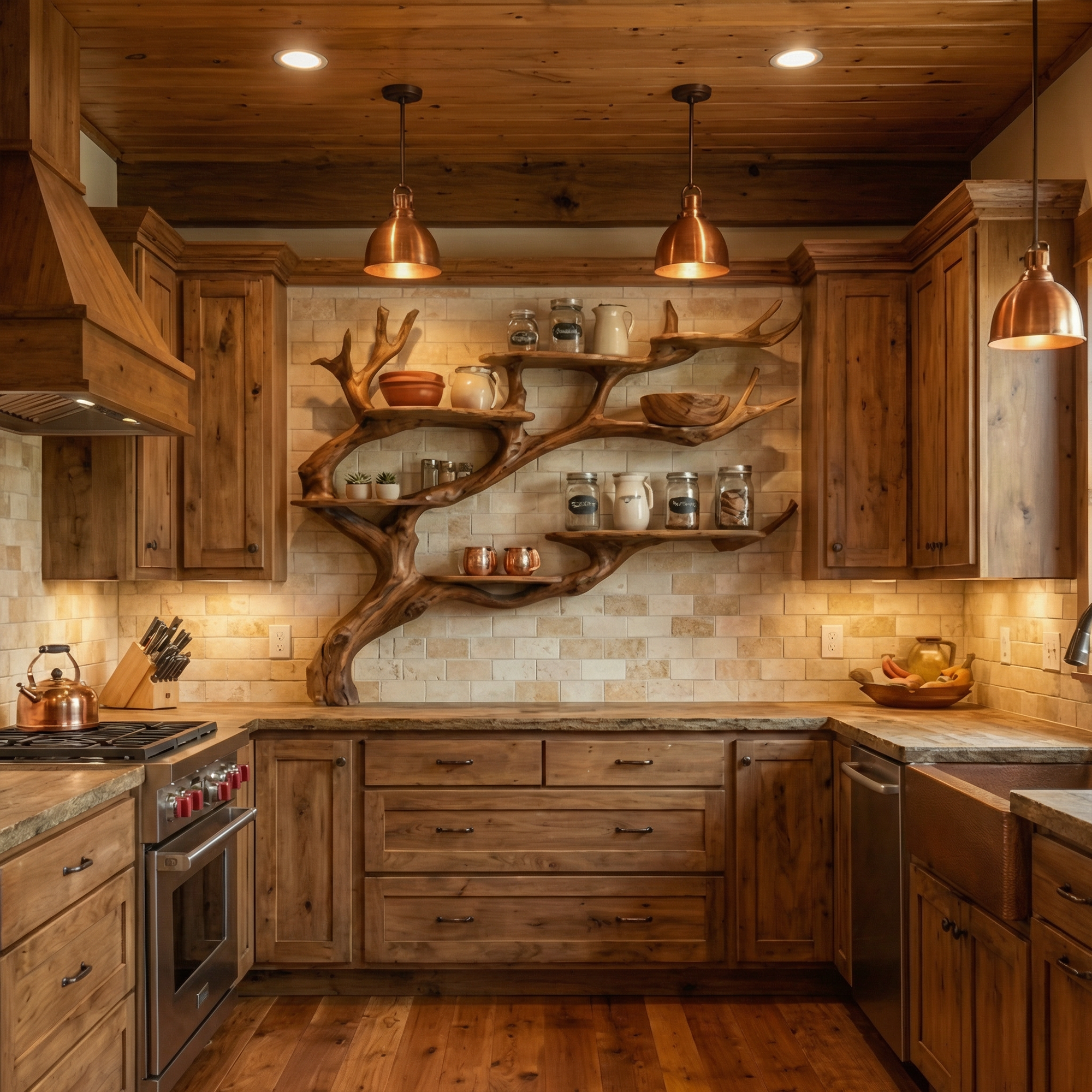 Rustic Tree Branch Wall Shelf Kitchen Storage Display Decor SINLKITBS122