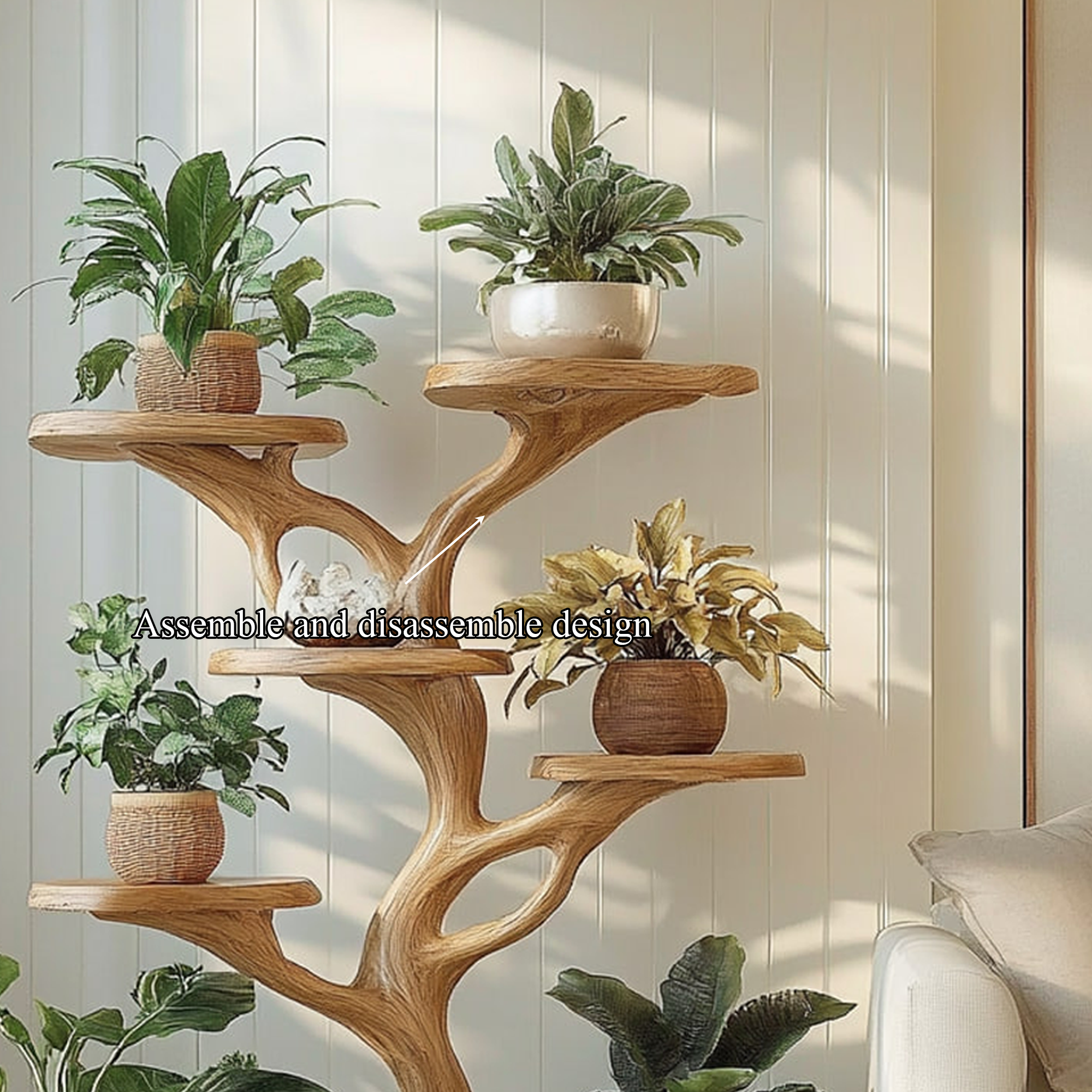 Rustic Organic Tree Plant Stand Living Room SINLKITT073