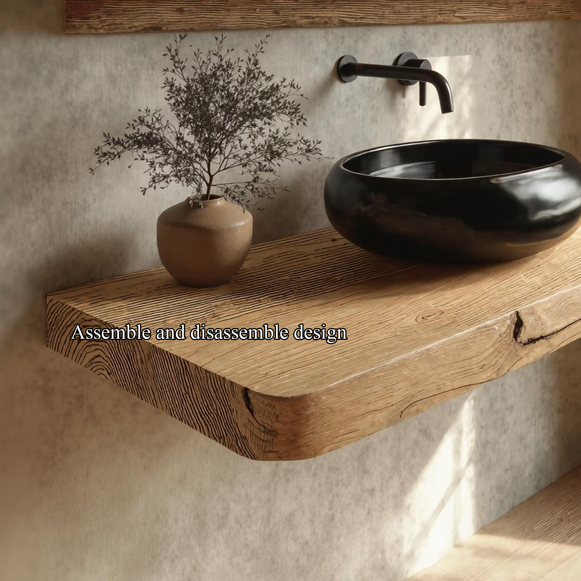 Rustic Floating Shelf Natural Edge Vanity Bathroom SINLKIBRV158