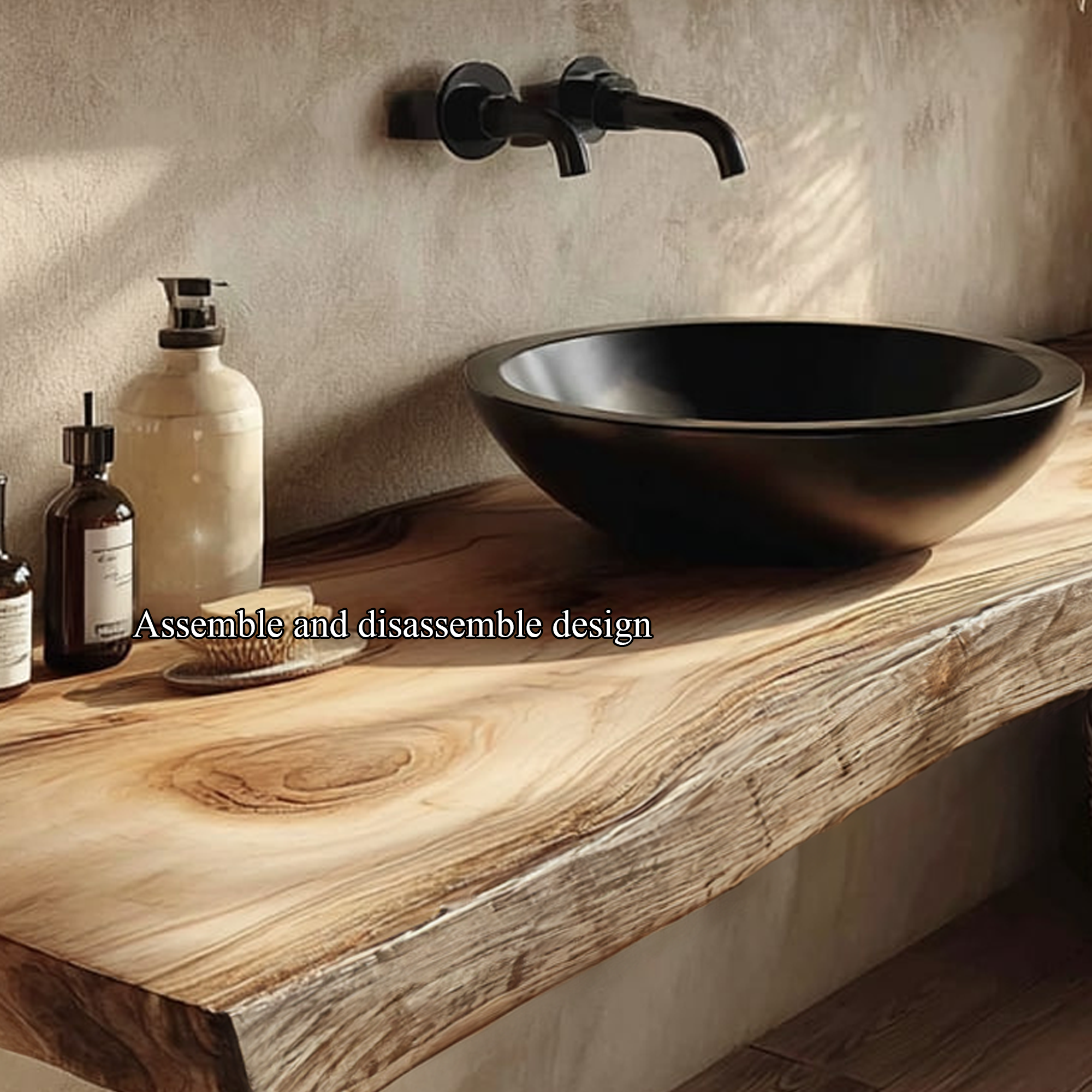 Rustic Floating Shelf Natural Edge Powder Room SINLKIBRV166