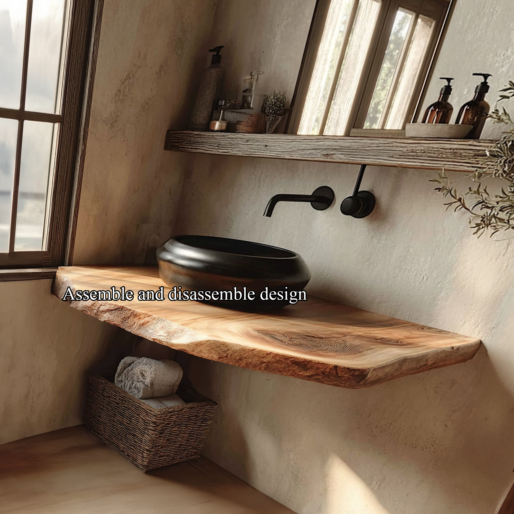 Rustic Floating Shelf Natural Edge Bathroom SINLKIBRV164