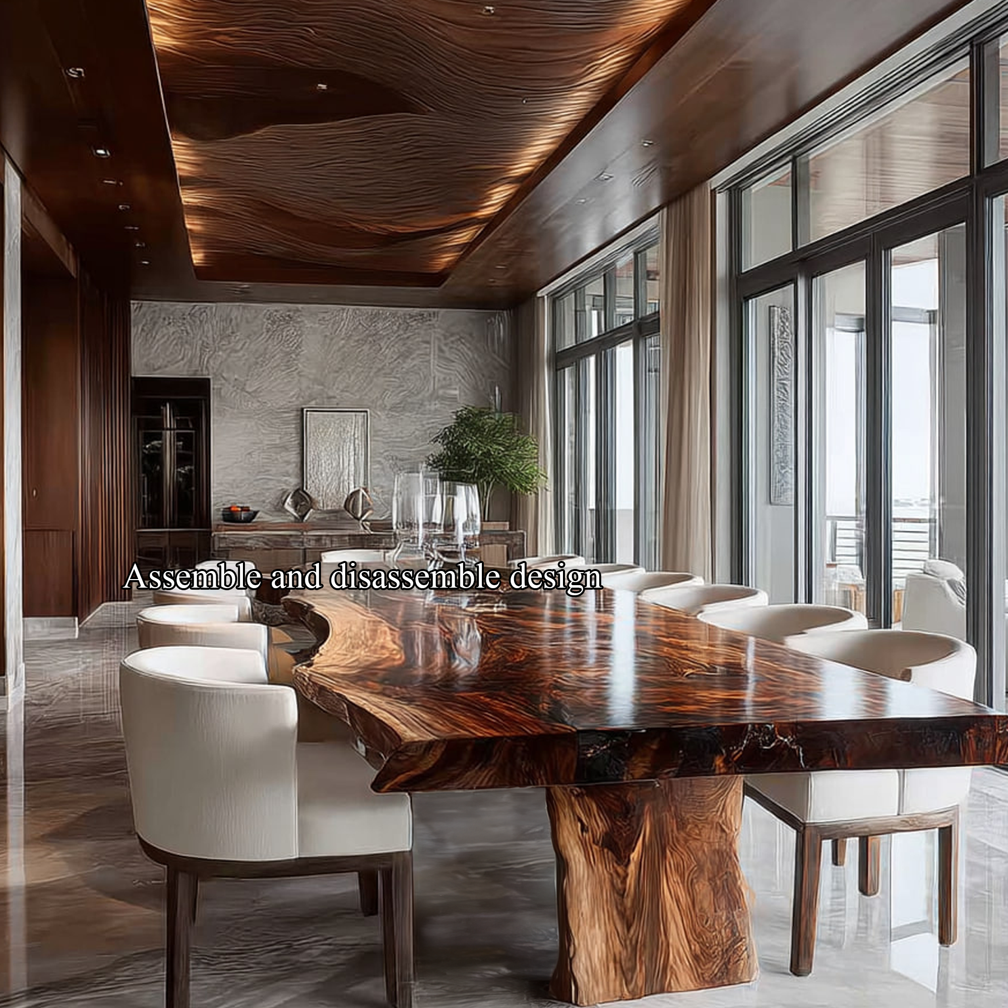 Mid Century Natural Slab Wood Dining Table Kitchen SINLKIDT094