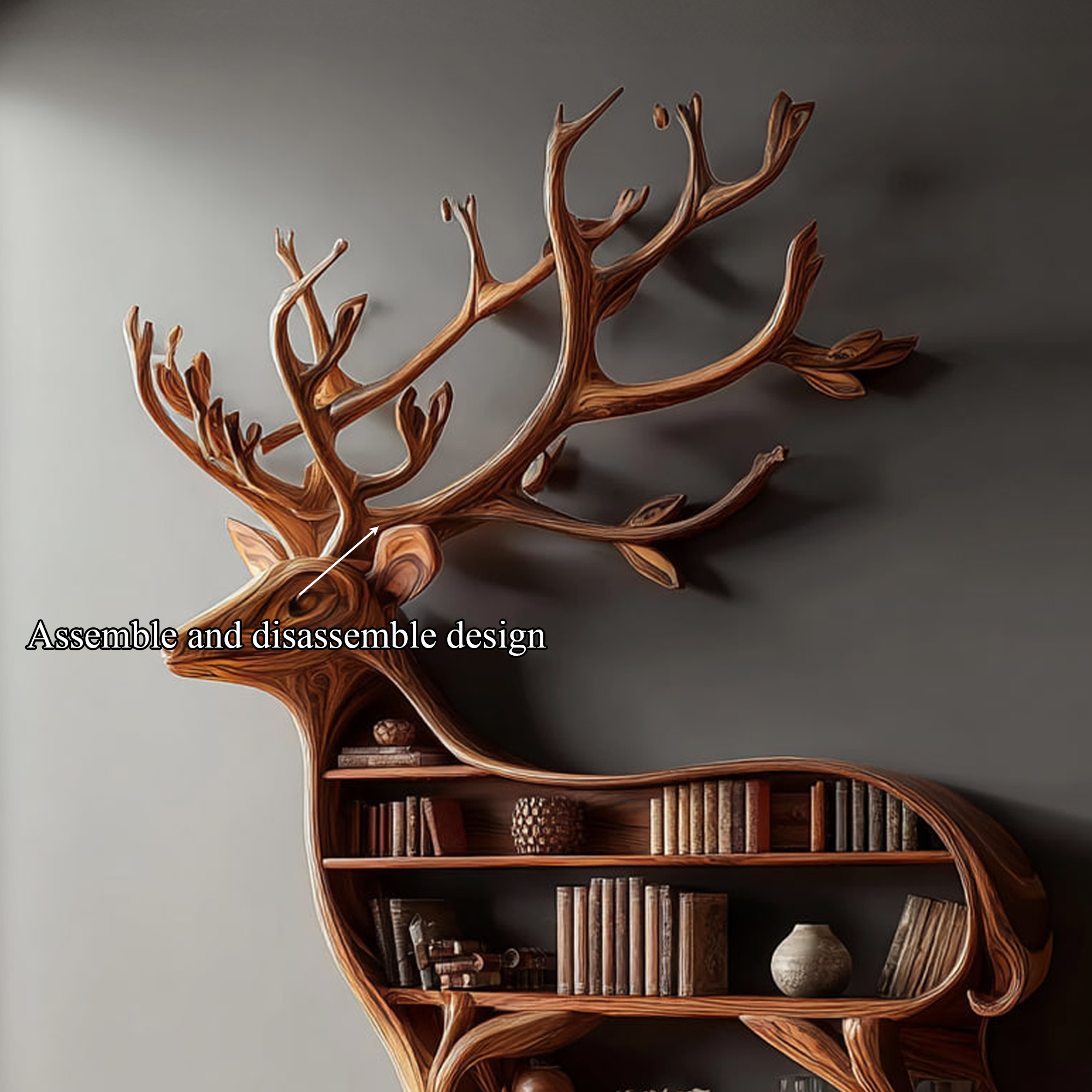 Rustic Wooden Deer Console Bookshelf Living Room SINLKISC097