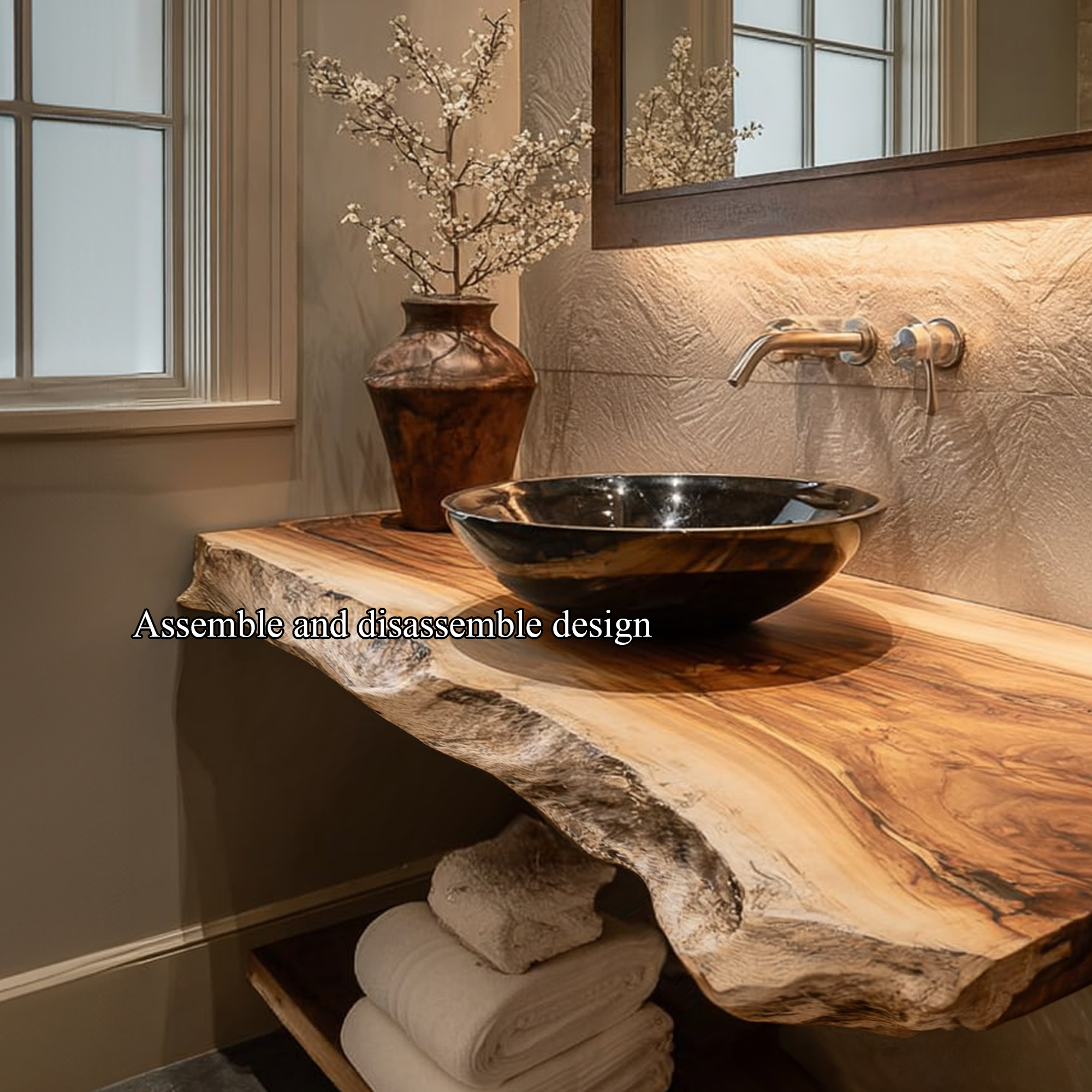 Rustic Floating Shelf Natural Edge Vanity Powder Room SINLKIBRV160