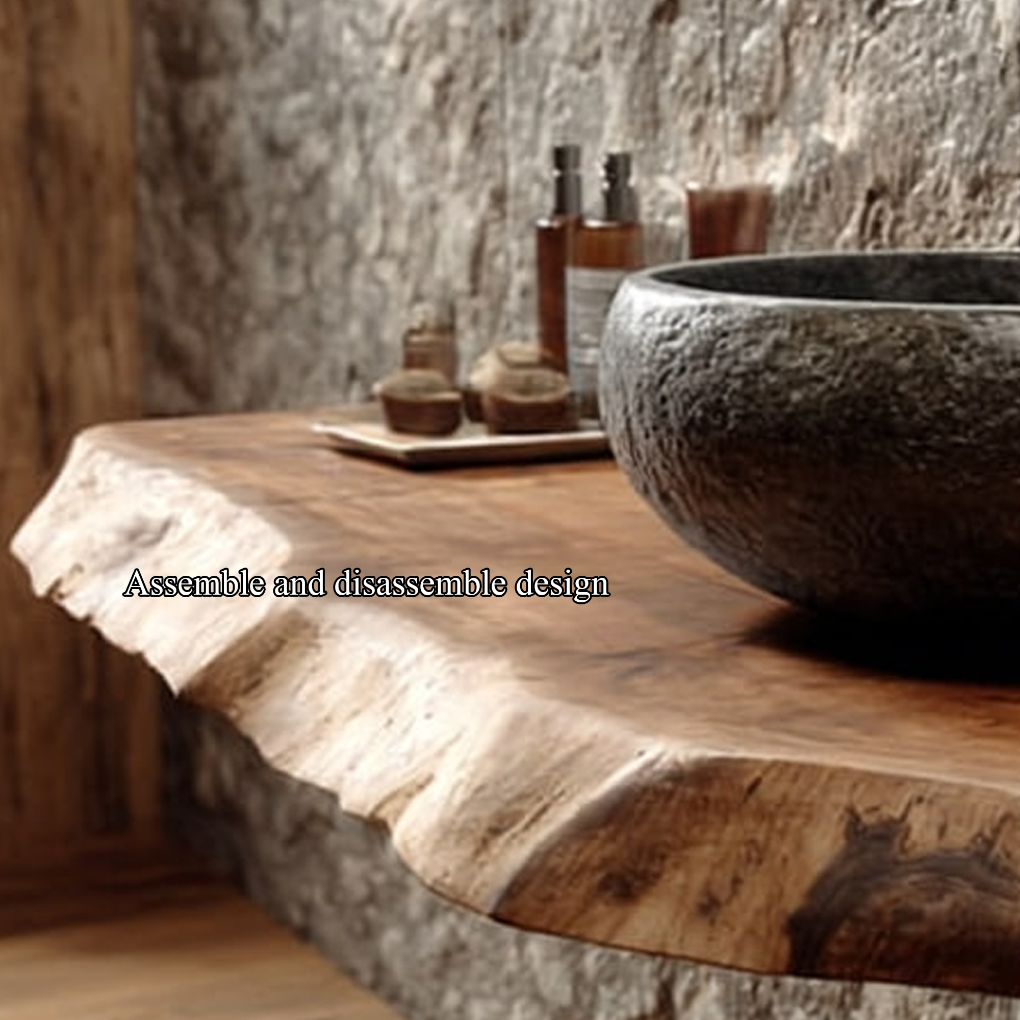 Rustic Shelf Natural Edge Vanity Powder Room SINLKIBRV172