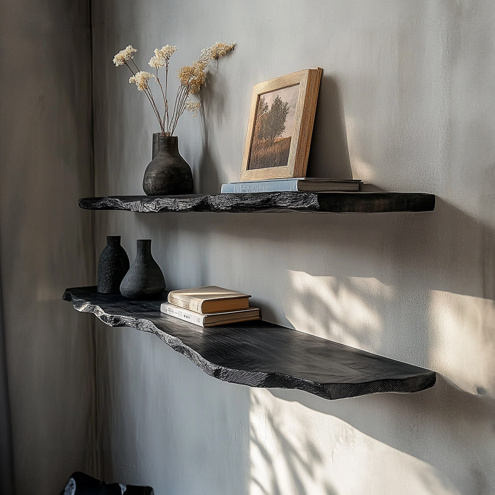 Rustic Modern Live Edge Wall Mounted Shelf Living Room Or Study Room SINLKIFL265