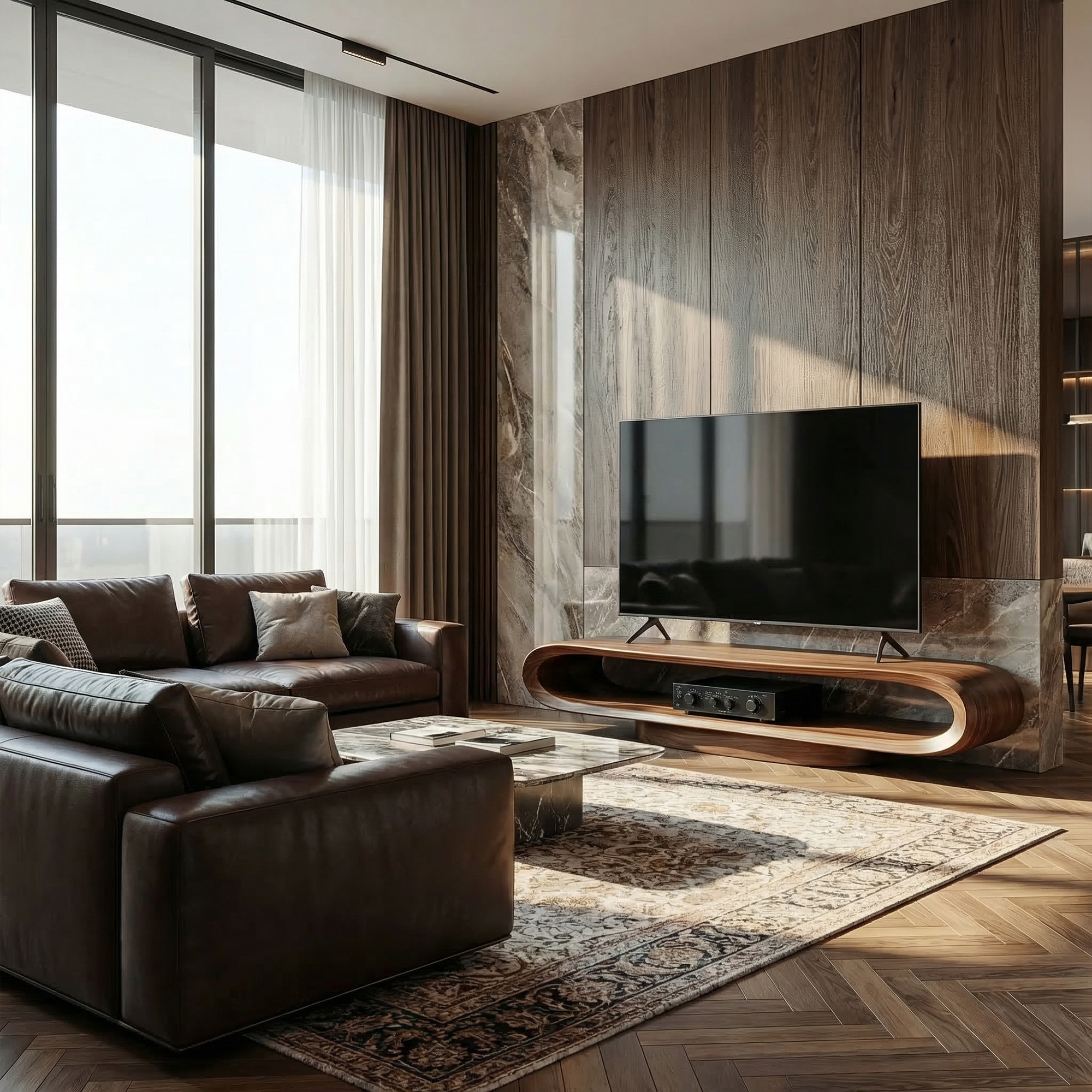 Artistic Curved TV Stand Entertainment Living Room And Lounge SINLKITC015