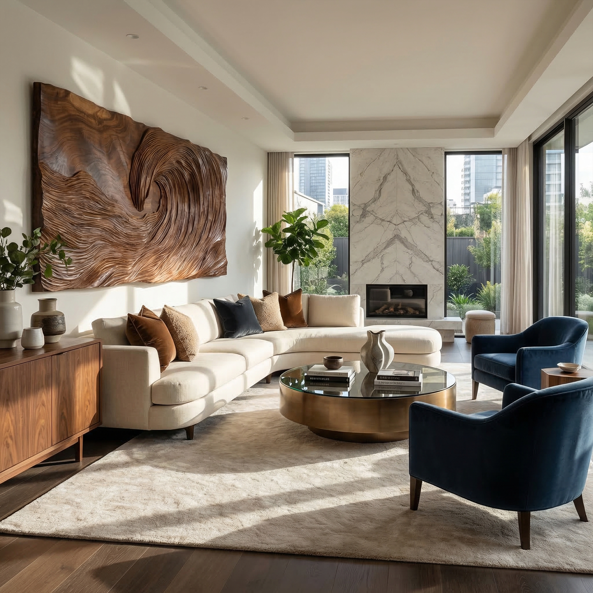Modern Wood Sculpture Wall Decor Living Room And Bedroom SINLKIWD045