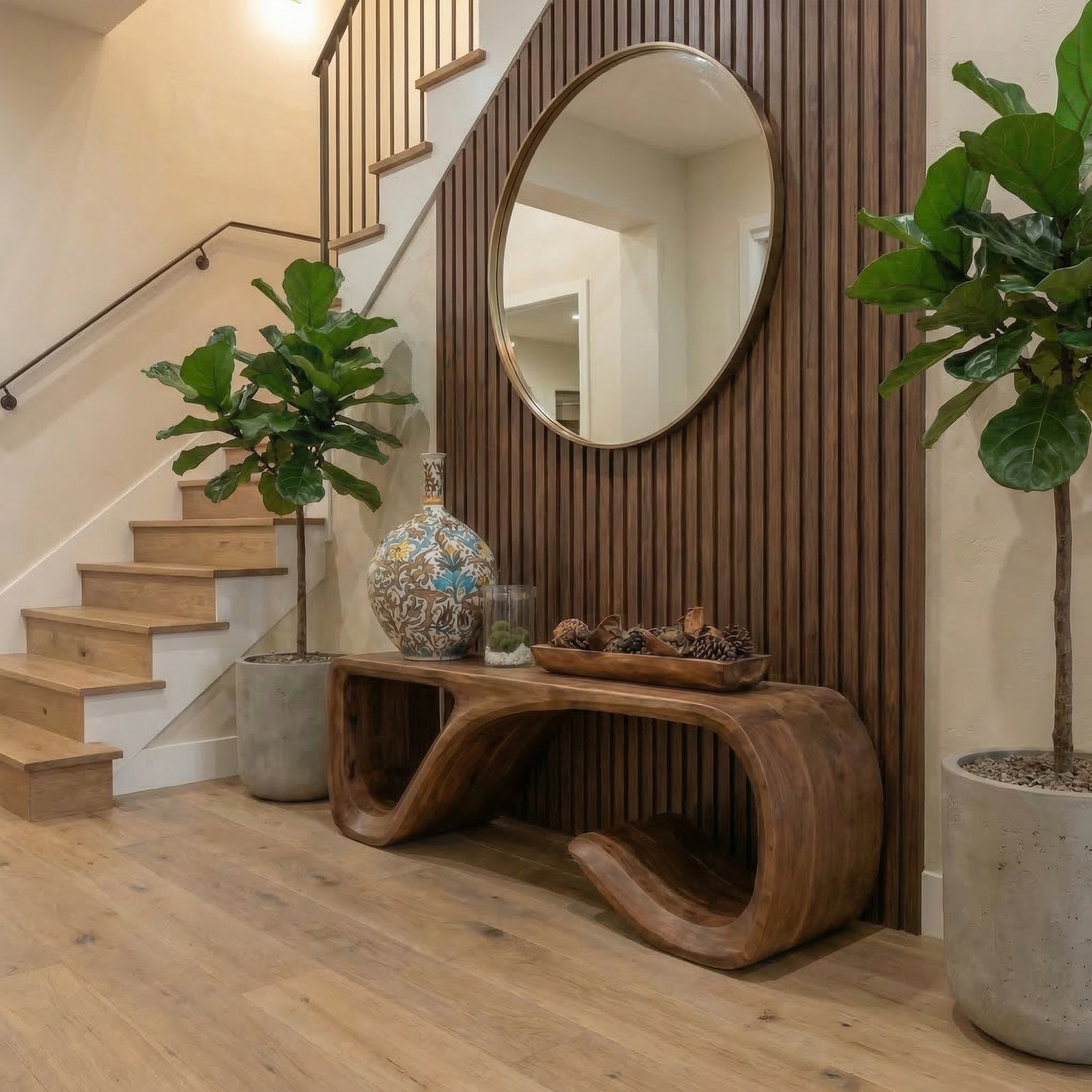 Modern Solid Wood Bench Sculptural Curved Base Entryway And Living Room SINLKIRS090