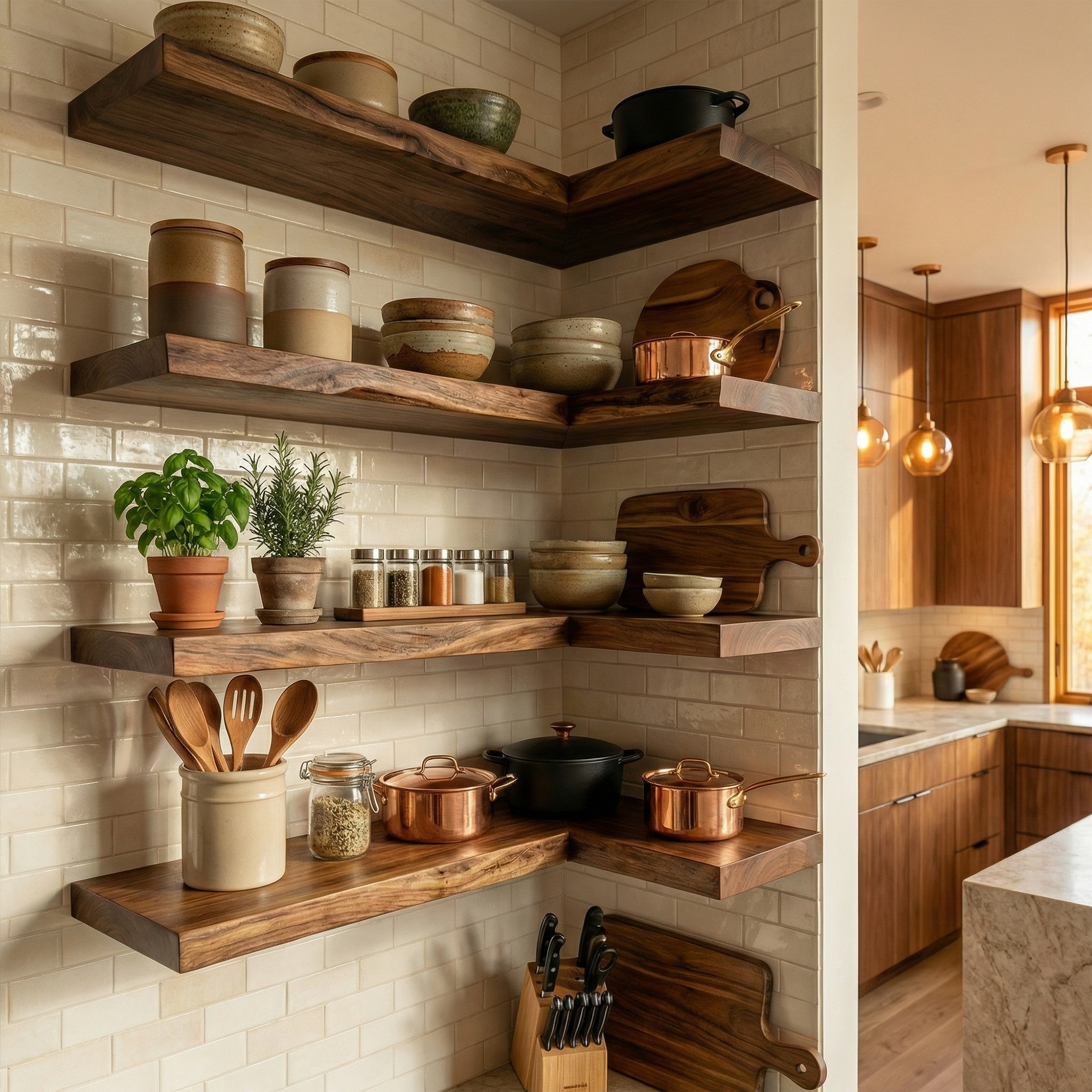 Modern L Shape Floating Kitchen Shelves Corner Wall Storage Display SINLKIFL476