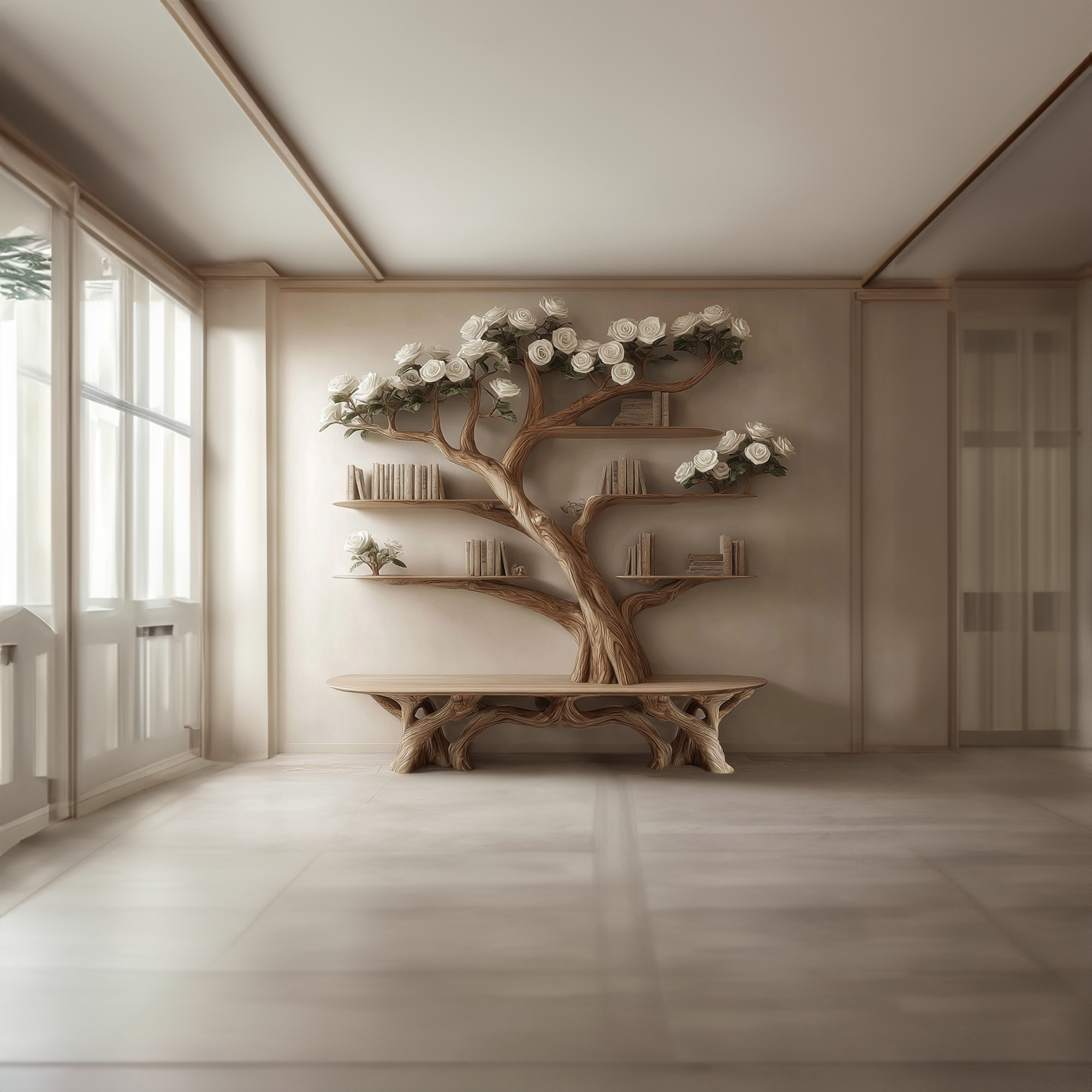 Rustic Tree Bookshelf Bench Living Room SINLKITB239