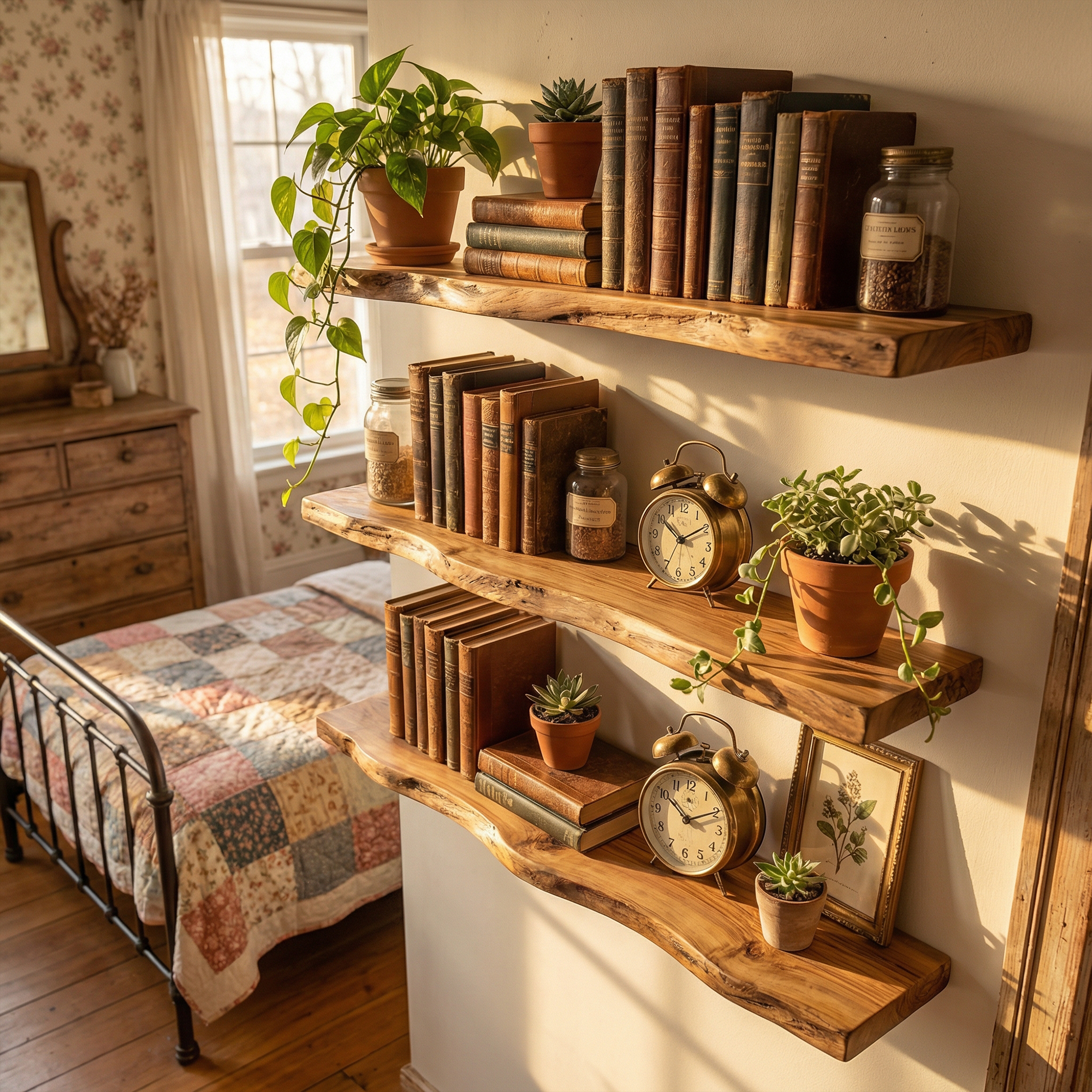 Modern Organic Wall Shelves Solid Wood Plant Display Rack SINLKIFL486