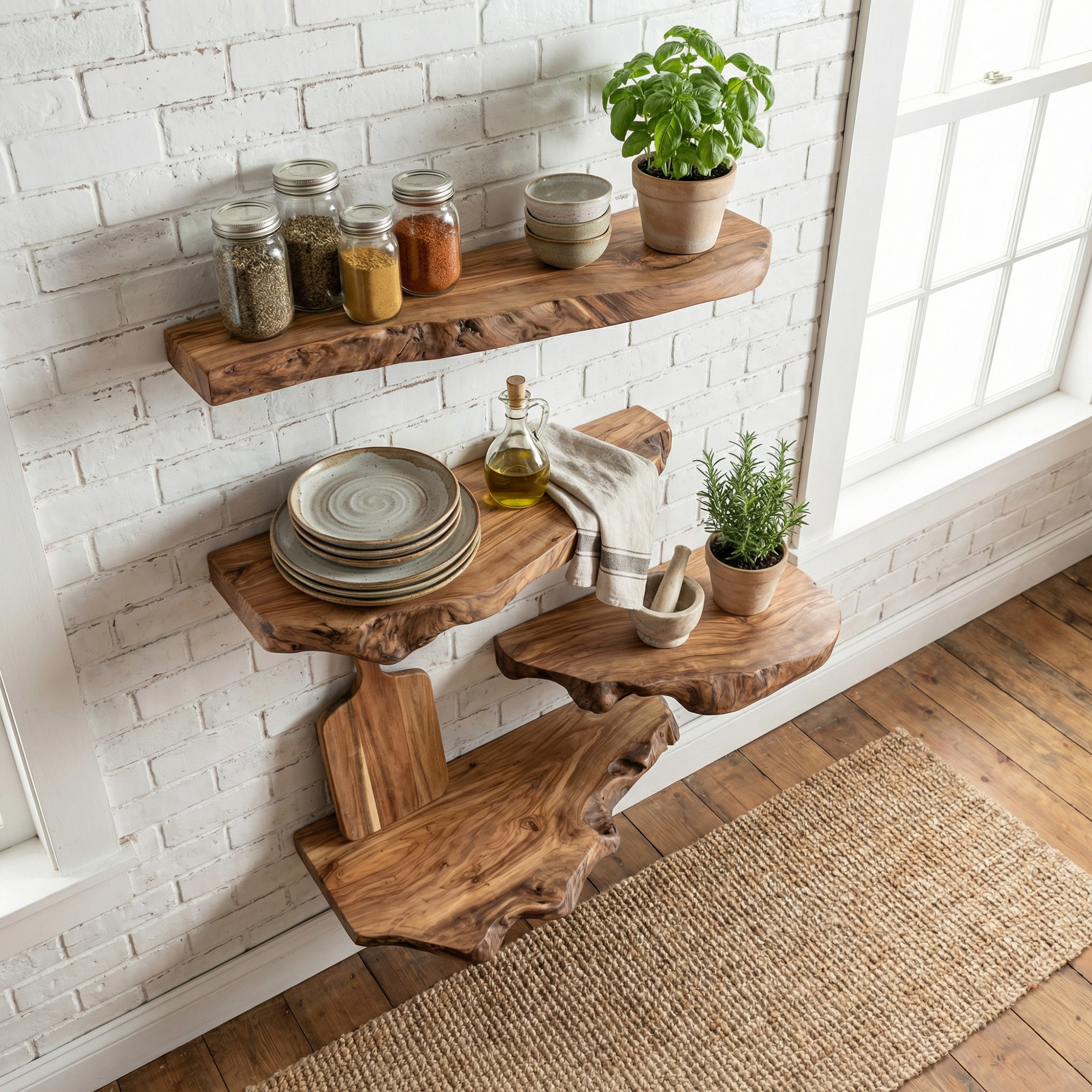 Modern Live Edge Corner Floating Shelves Solid Wood Rustic Wall Display SINLKIFL494