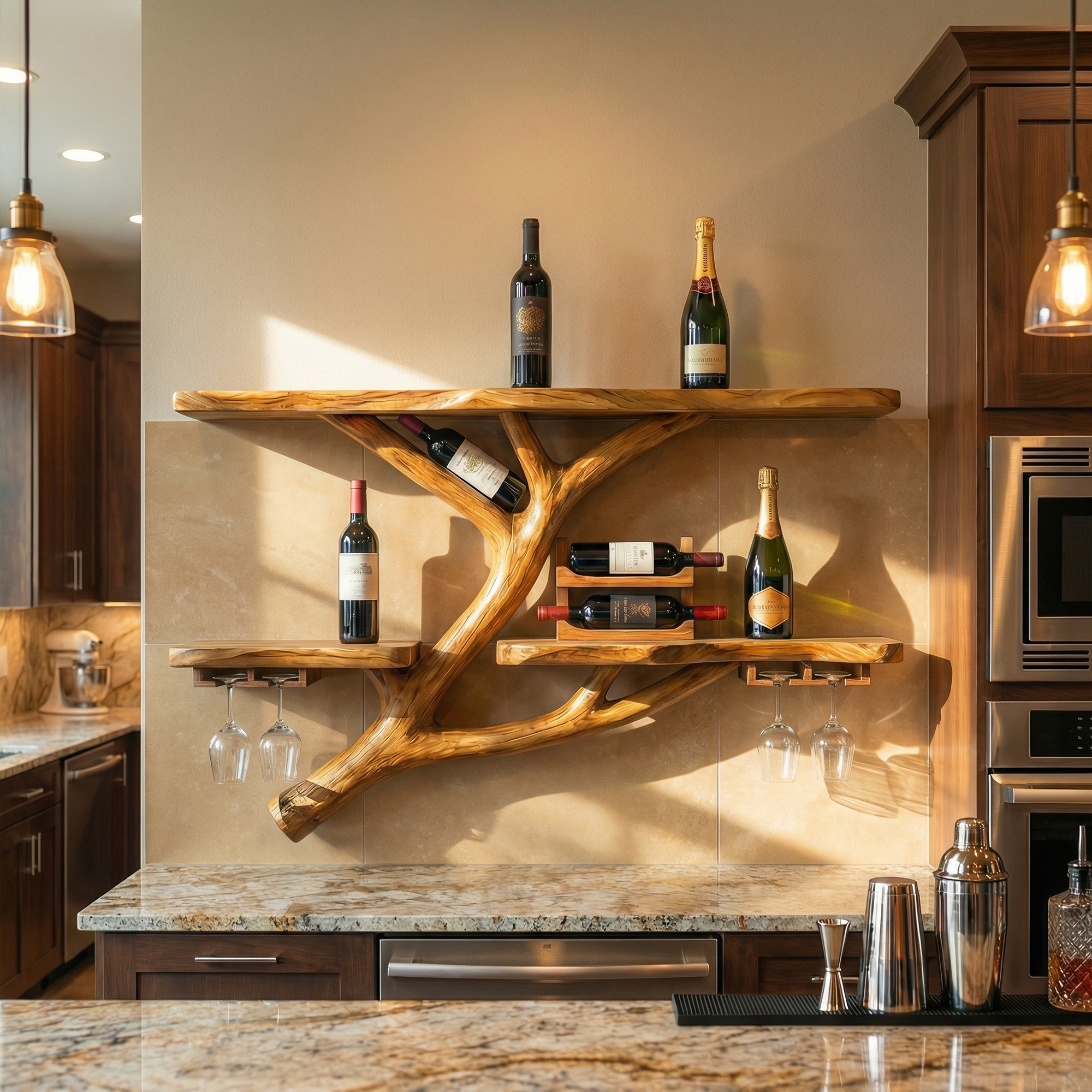 Modern Wooden Wine Rack Wall Mounted Shelf For Kitchen Dining Room Home Bar SINLKIWR007