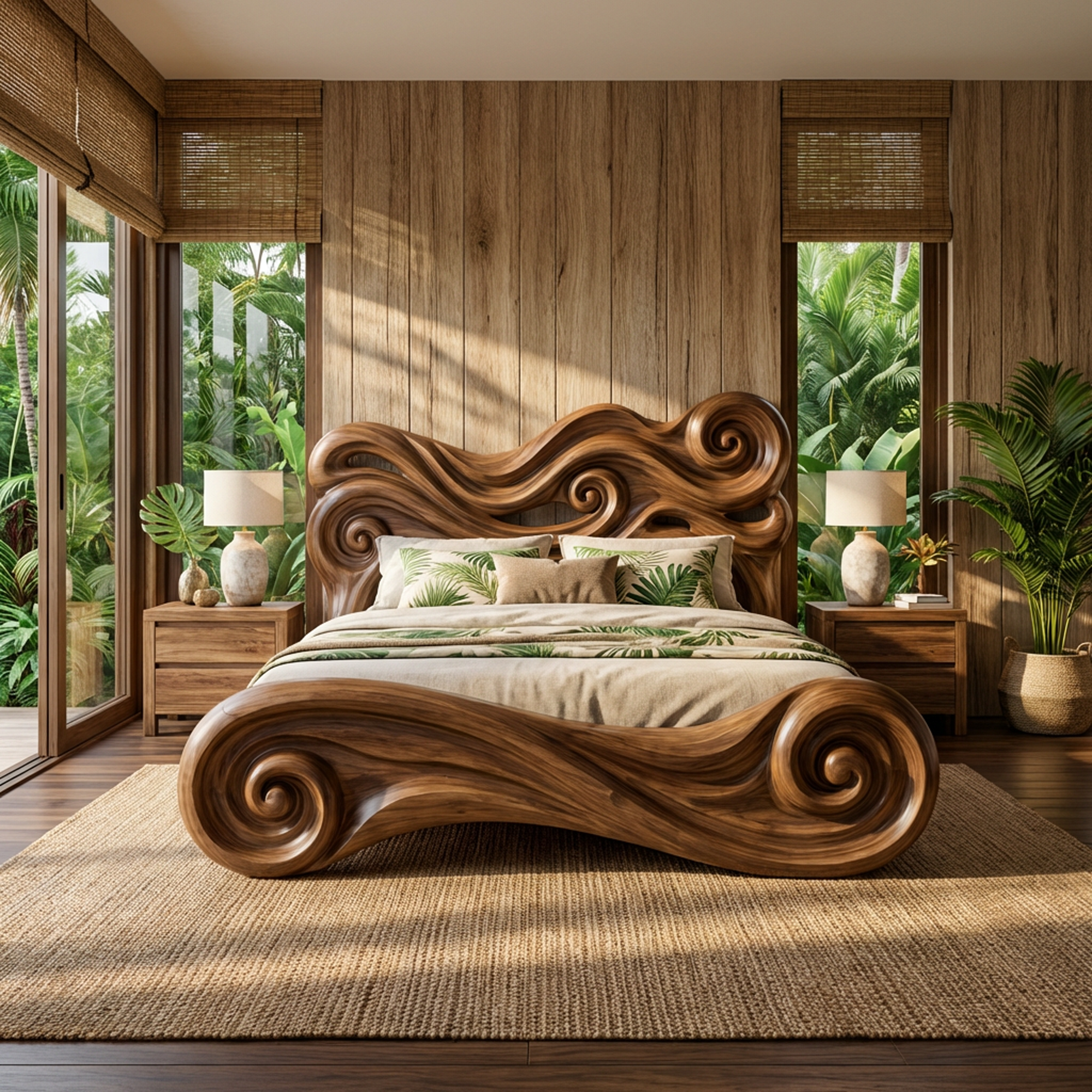 Rustic Sculptural Bedroom Bed Design For Bedroom And Interior Decor SINLKIWB098