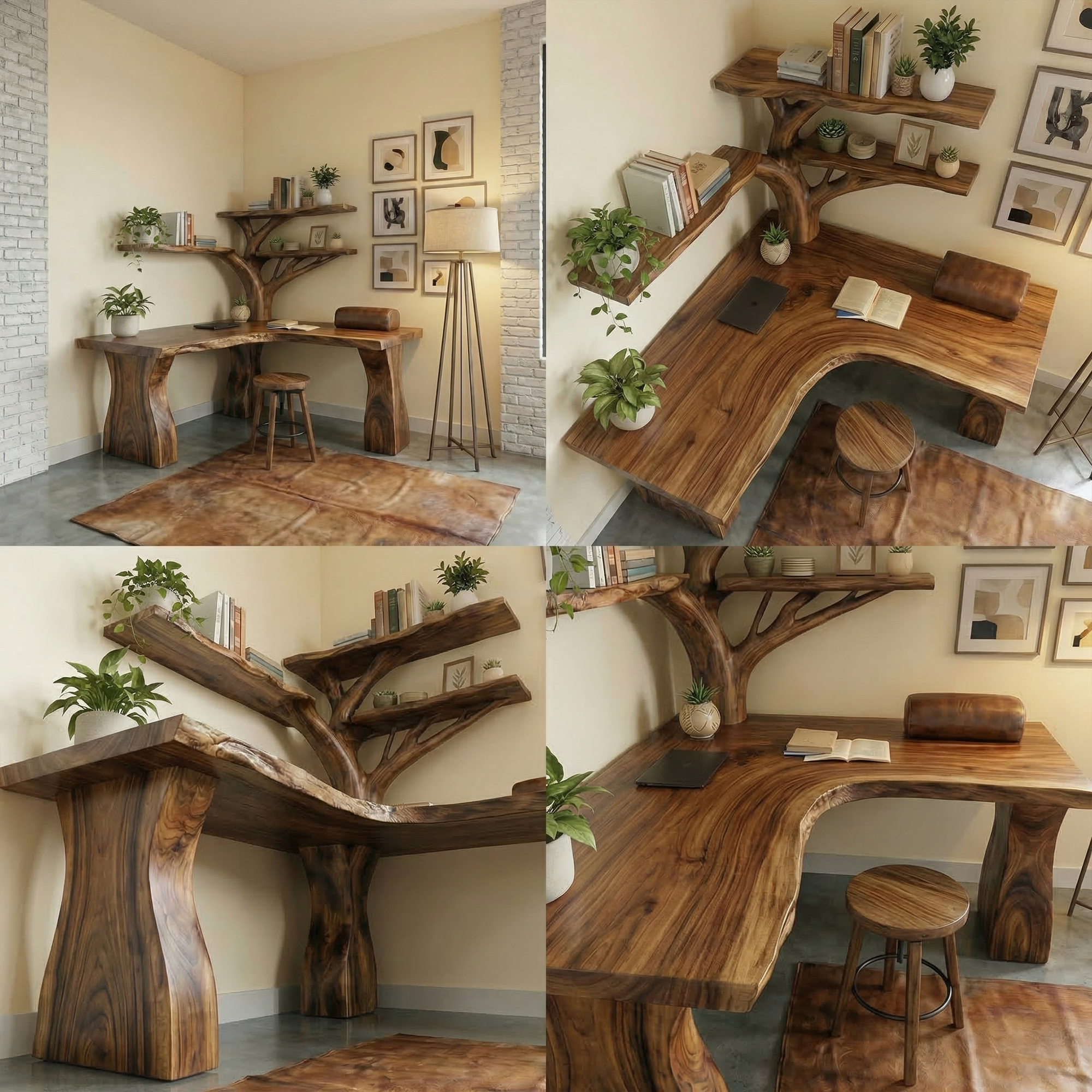 Rustic Tree Corner Desk For Home Office And Bedroom SINLKIDK090