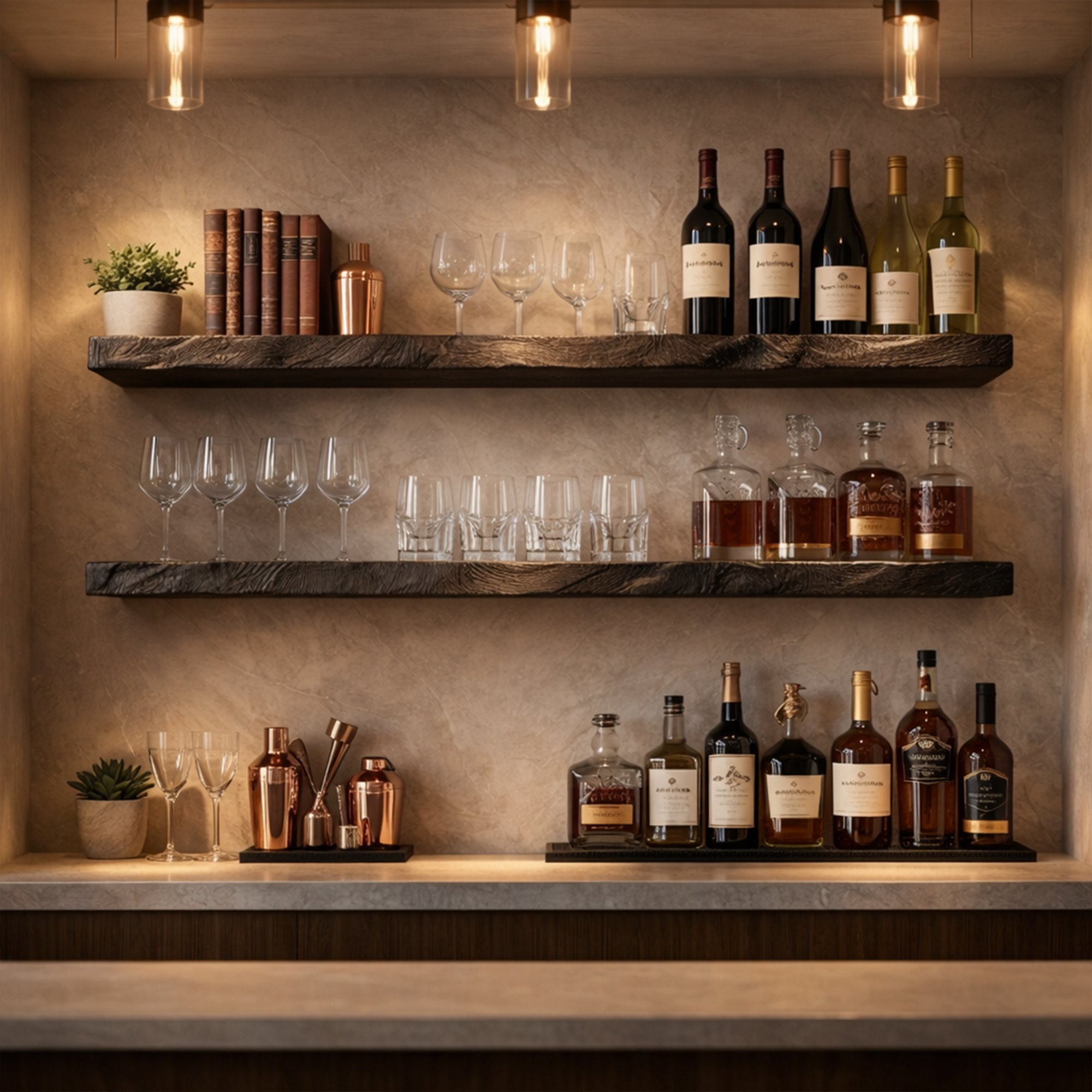 Industrial Solid Wood Floating Bar Shelves Wall Mounted Display Rack SINLKIFL506