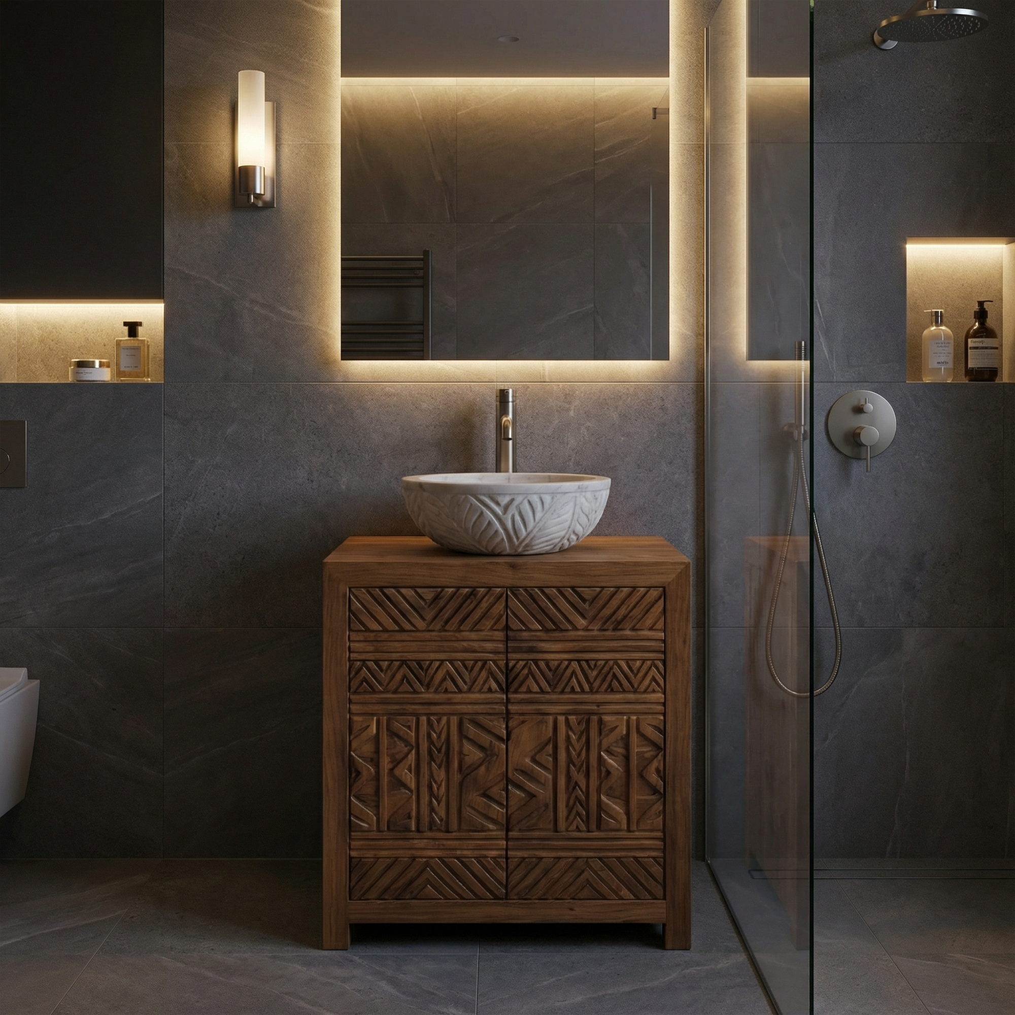 Tribal Geometric Solid Wood Bathroom Vanity Compact Storage Cabinet SINLKIBRV281