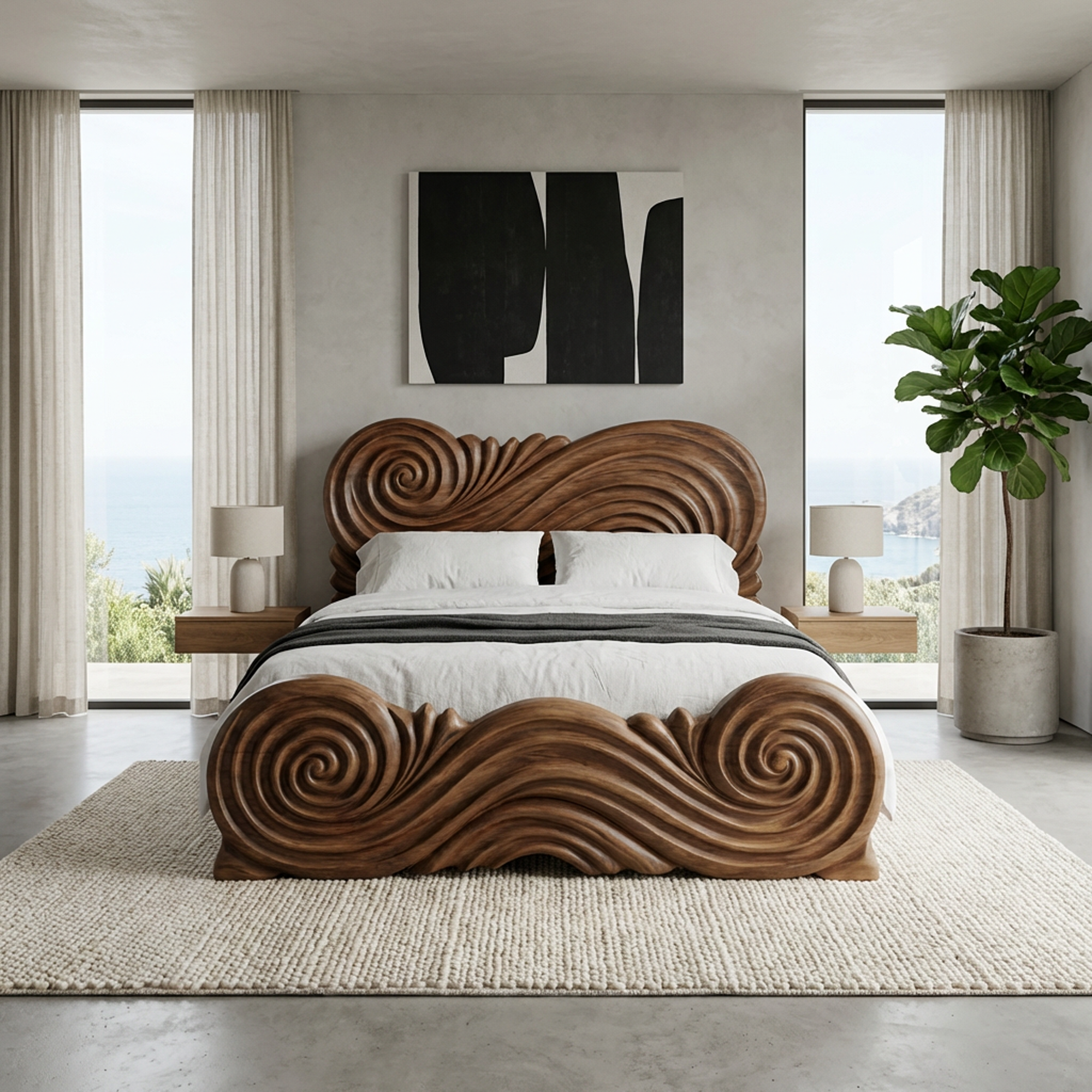 Rustic Curved Silhouette Bed Frame For Bedroom And Home Interior SINLKIWB100