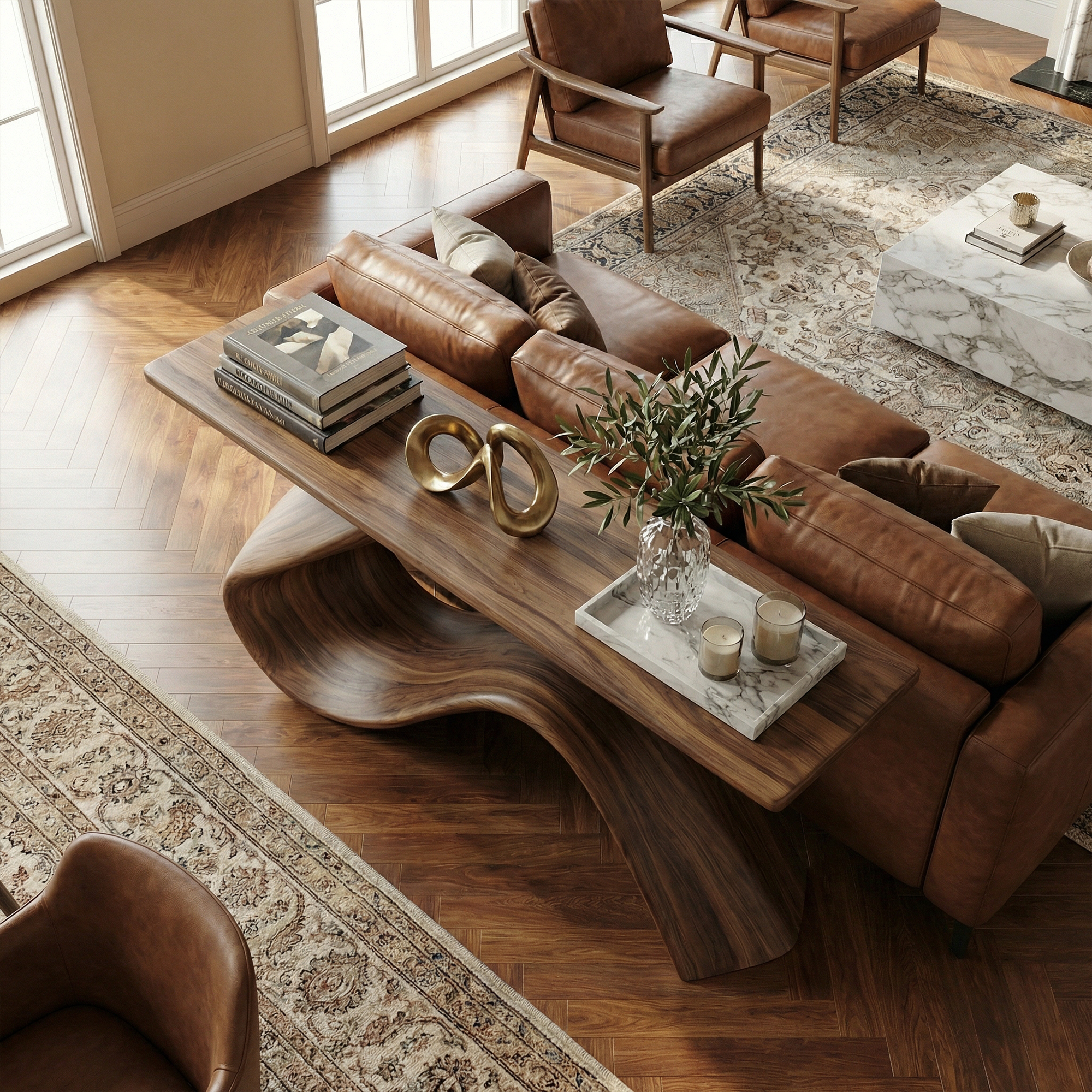 Elegant Flowing Wood Console Table Entryway Hallway Living Room SINLKICS494